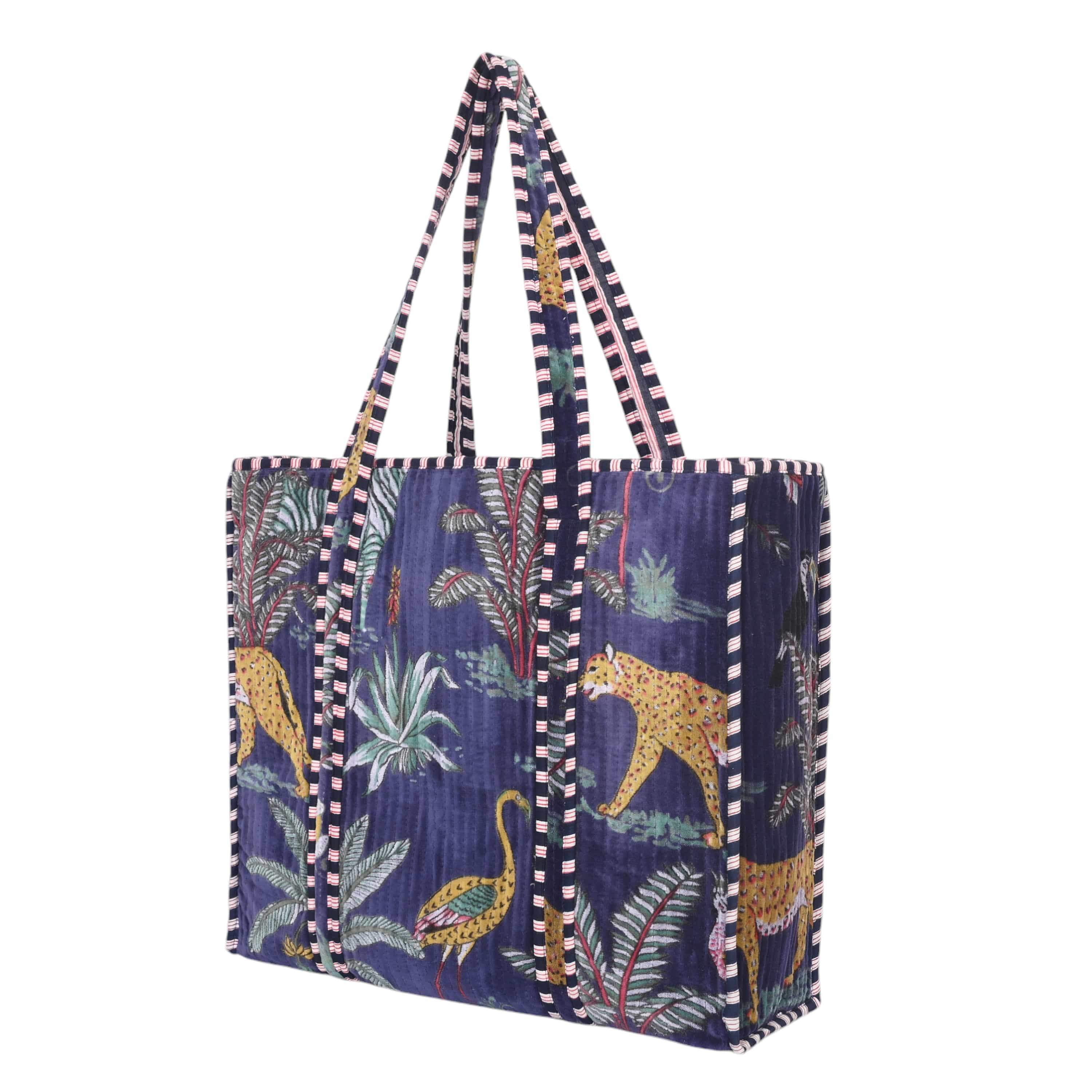 The Jungle Tote in Velvet — handmade quilted velvet tote bag, ethically made in Rajasthan, India
