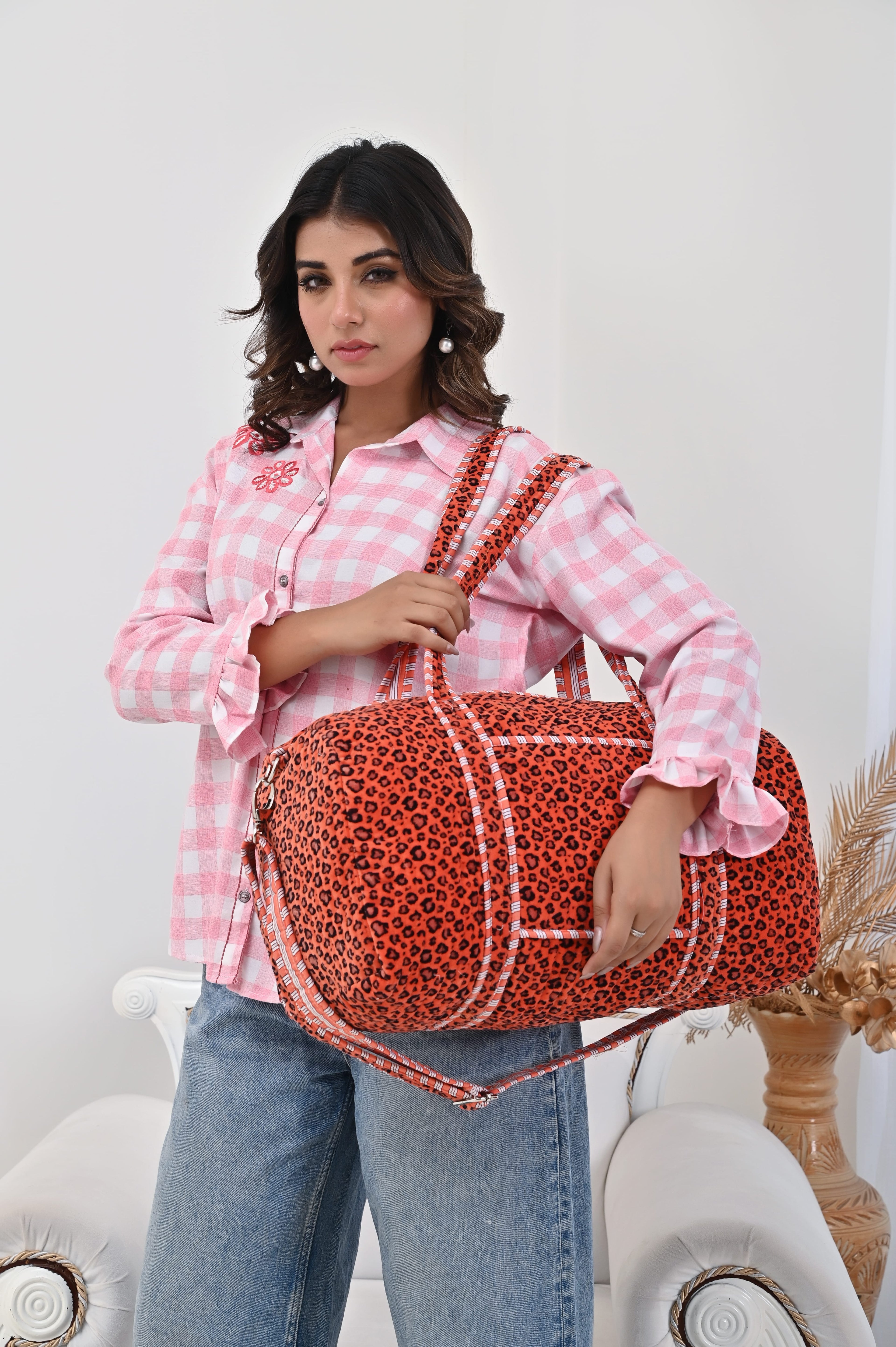 The Velvet Leopard Weekender — handmade quilted velvet weekender bag, ethically made in Rajasthan, India