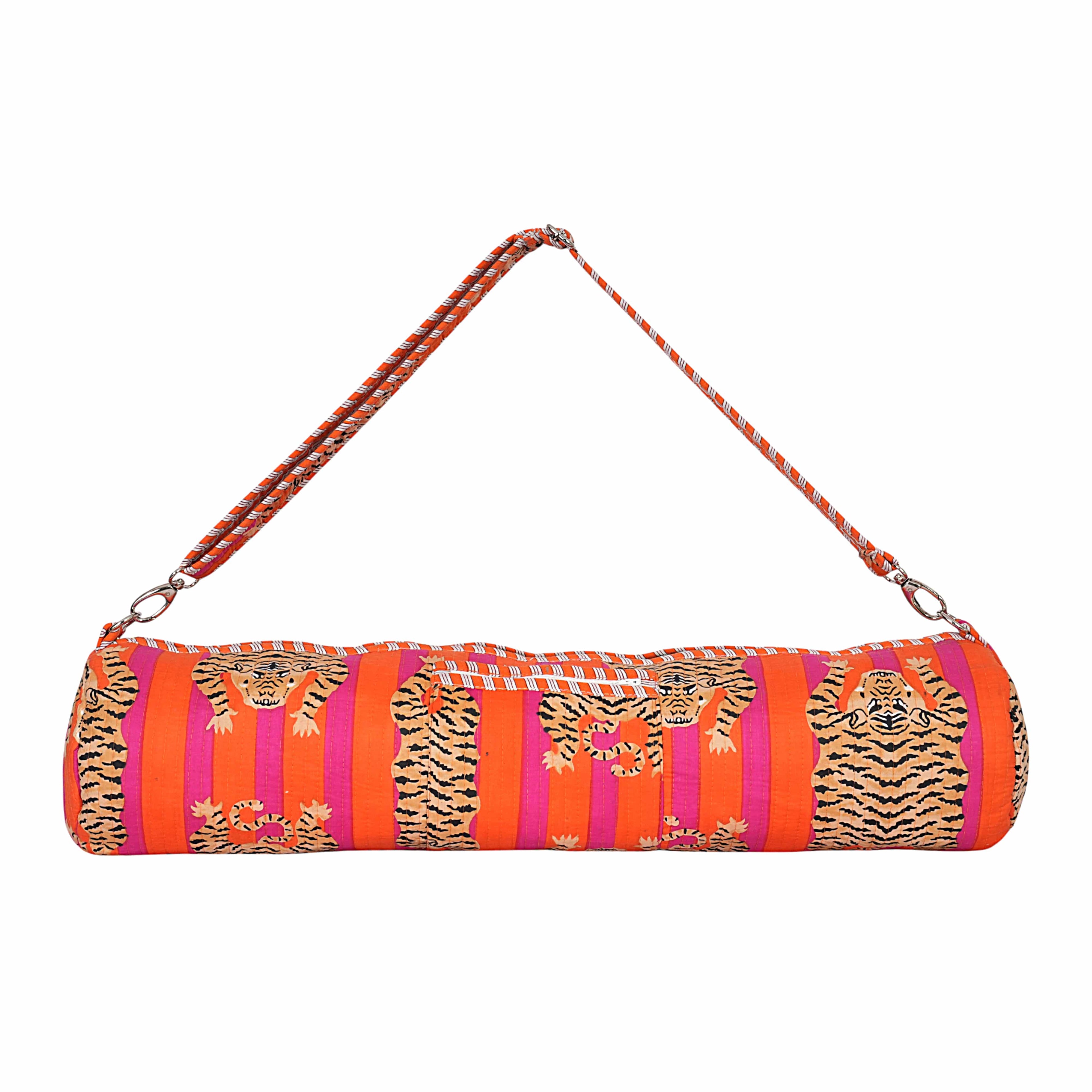 The Tibetan Tiger Yoga Bag — handmade hand block printed cotton yoga mat bag, ethically made in Rajasthan, India