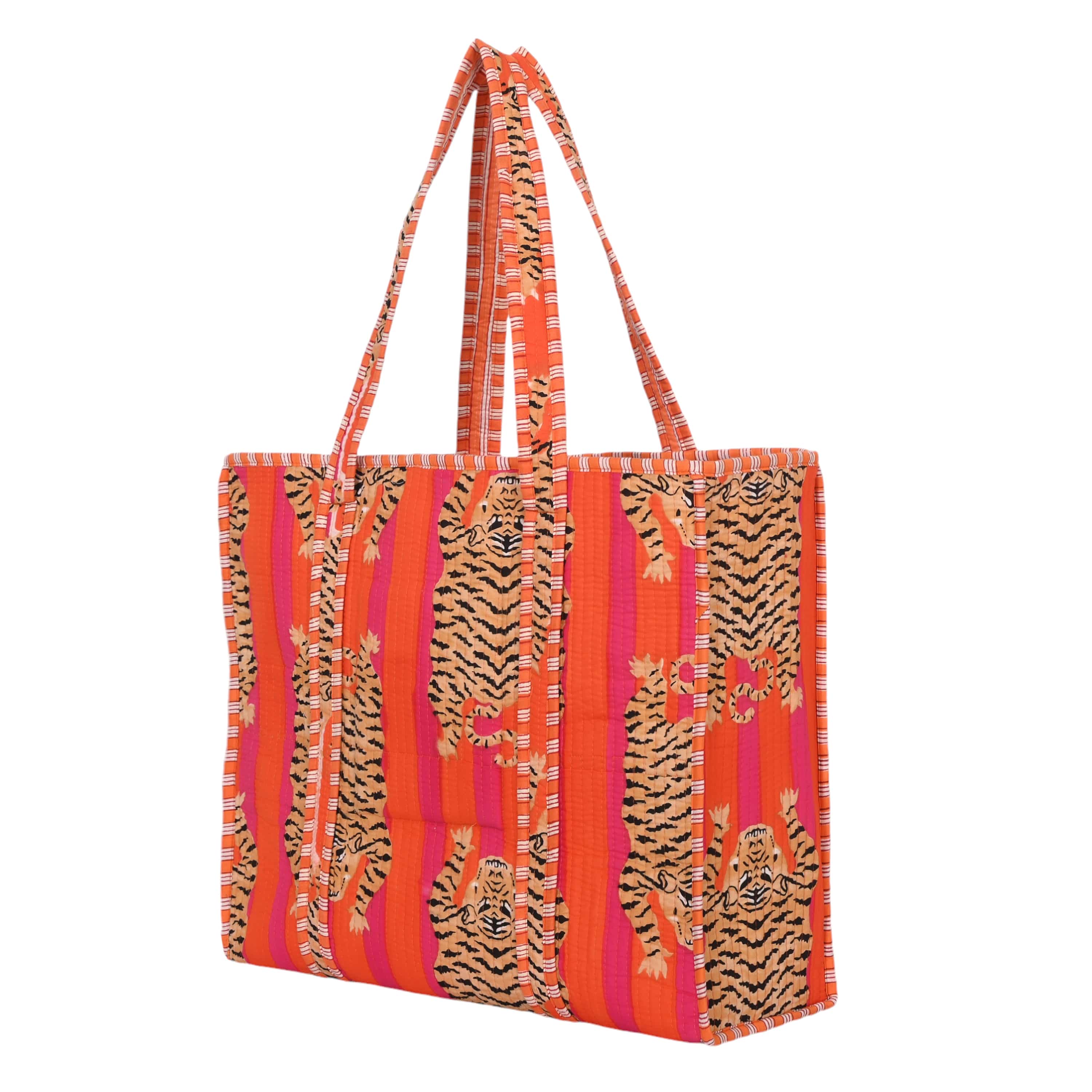 The Tibetan Tiger Tote — handmade hand block printed cotton tote bag, ethically made in Rajasthan, India