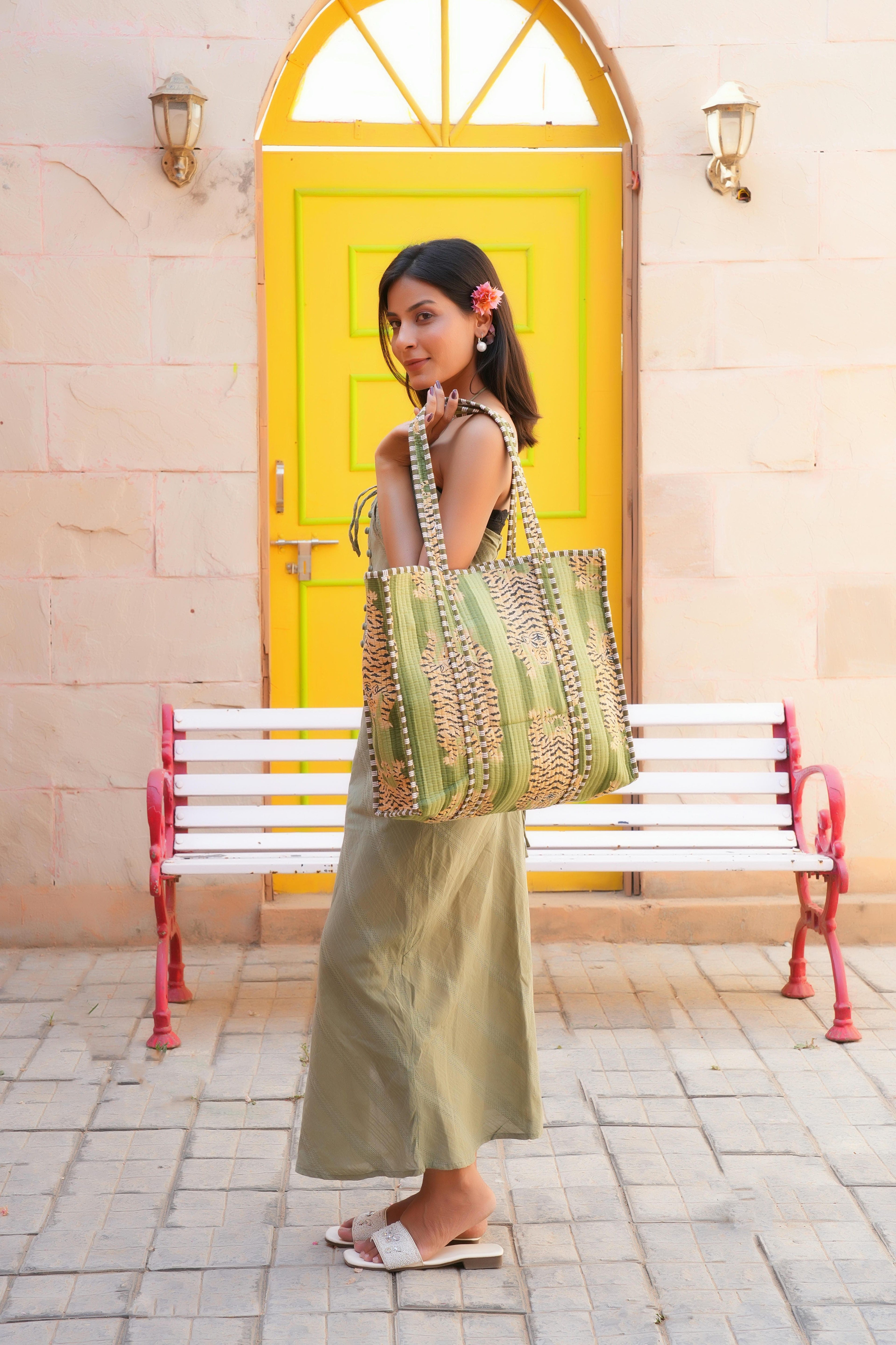 The Tibetan Tiger Tote — handmade hand block printed cotton tote bag, ethically made in Rajasthan, India