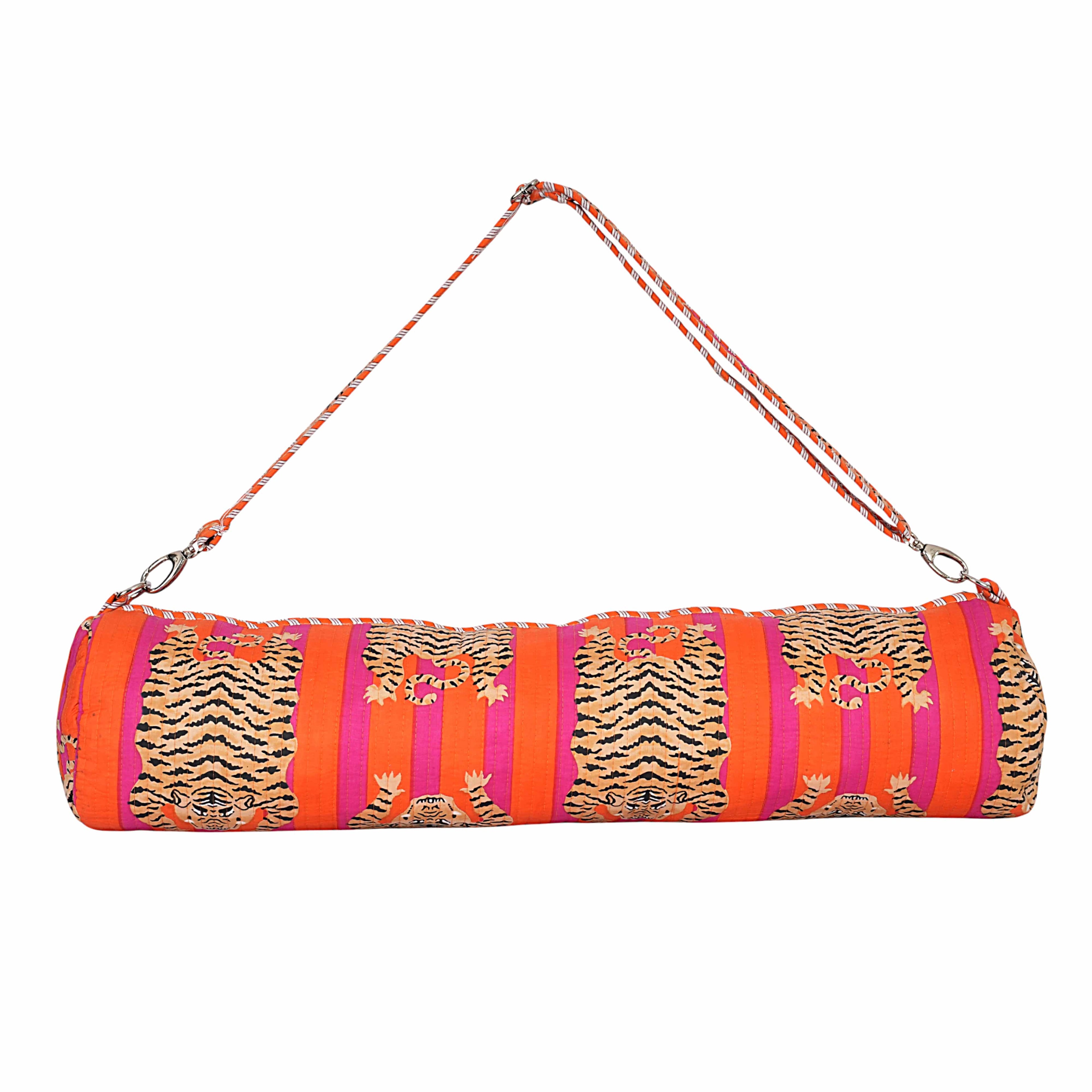 The Tibetan Tiger Yoga Bag — handmade hand block printed cotton yoga mat bag, ethically made in Rajasthan, India
