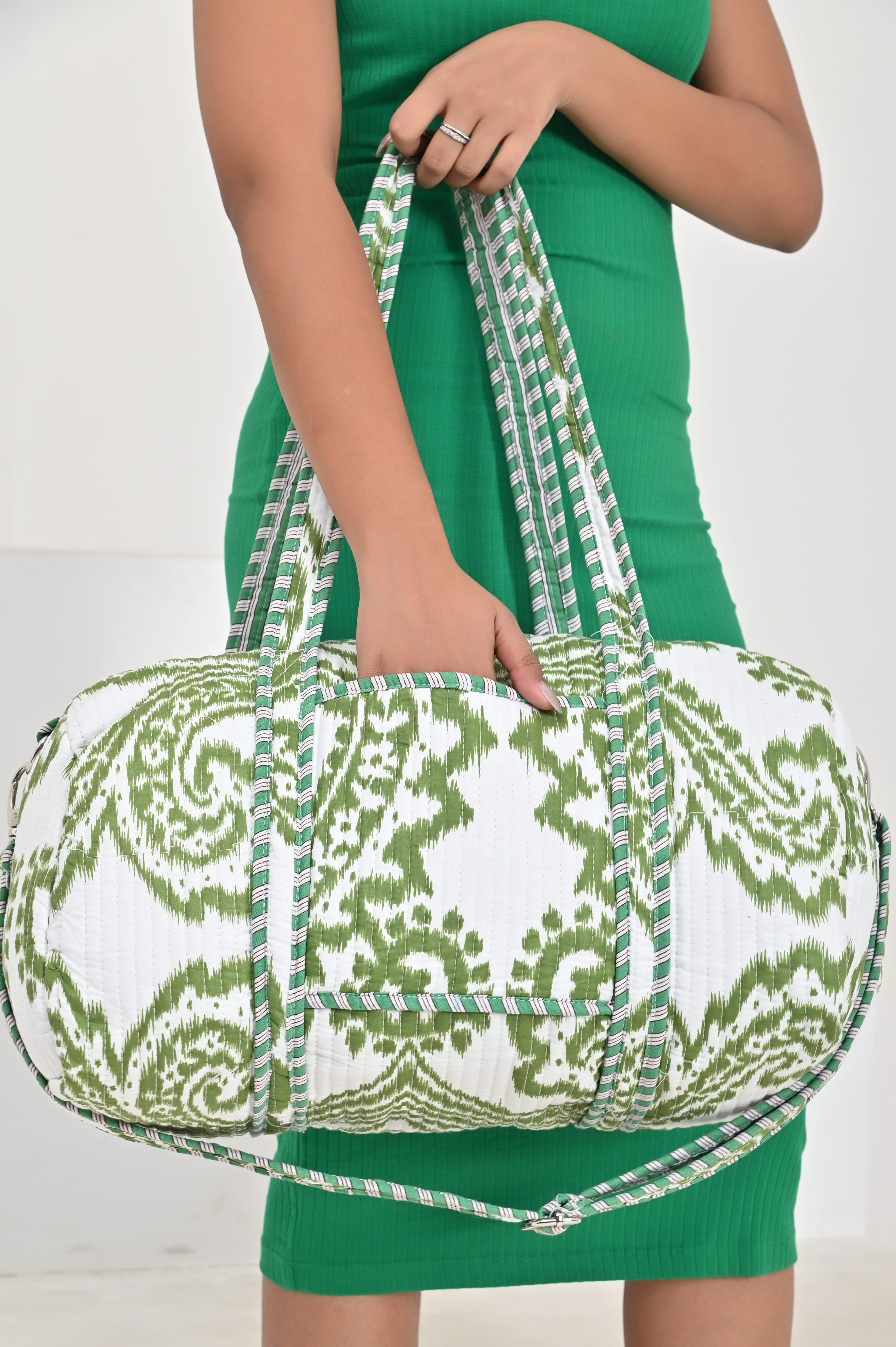 The Ikat Cotton Weekender — handmade hand block printed cotton weekender bag, ethically made in Rajasthan, India
