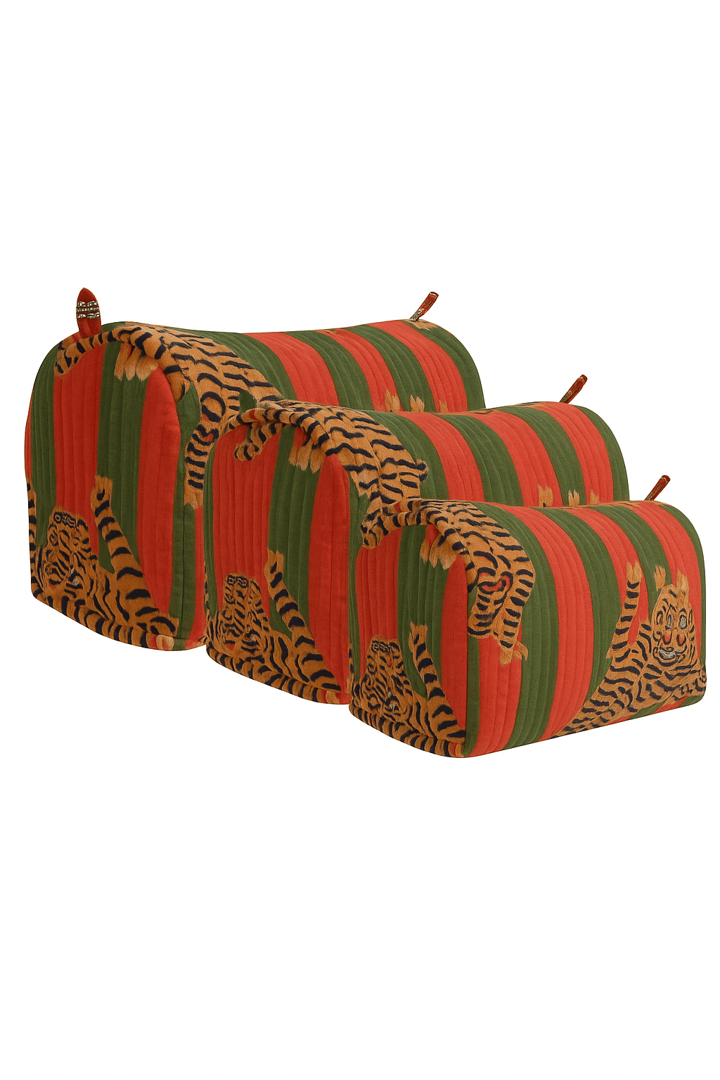 Tibetan Tiger Velvet 3 Piece Travel Set — handmade quilted velvet travel pouch set, ethically made in Rajasthan, India