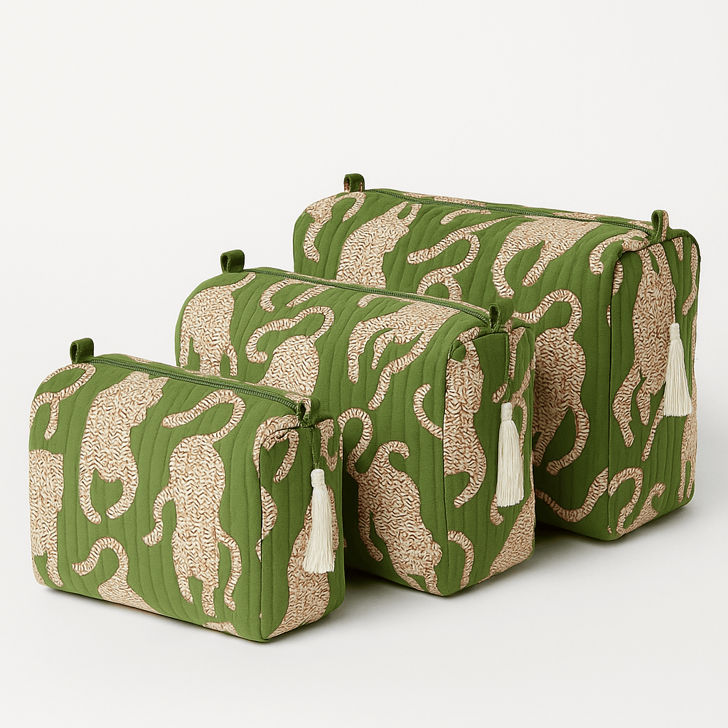 The Mouse Tiger Travel Set — handmade hand block printed cotton travel pouch set, ethically made in Rajasthan, India