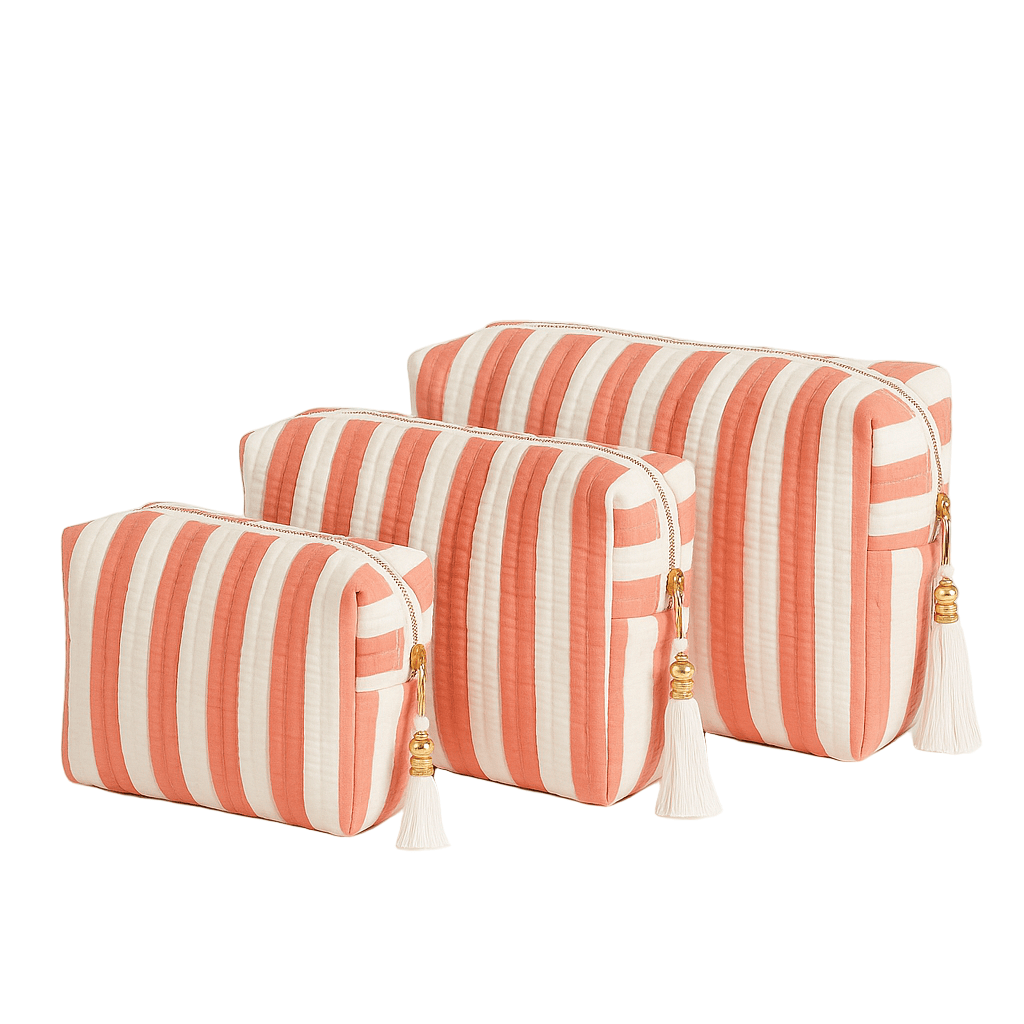 The Striped Travel Set — handmade hand block printed cotton travel pouch set, ethically made in Rajasthan, India