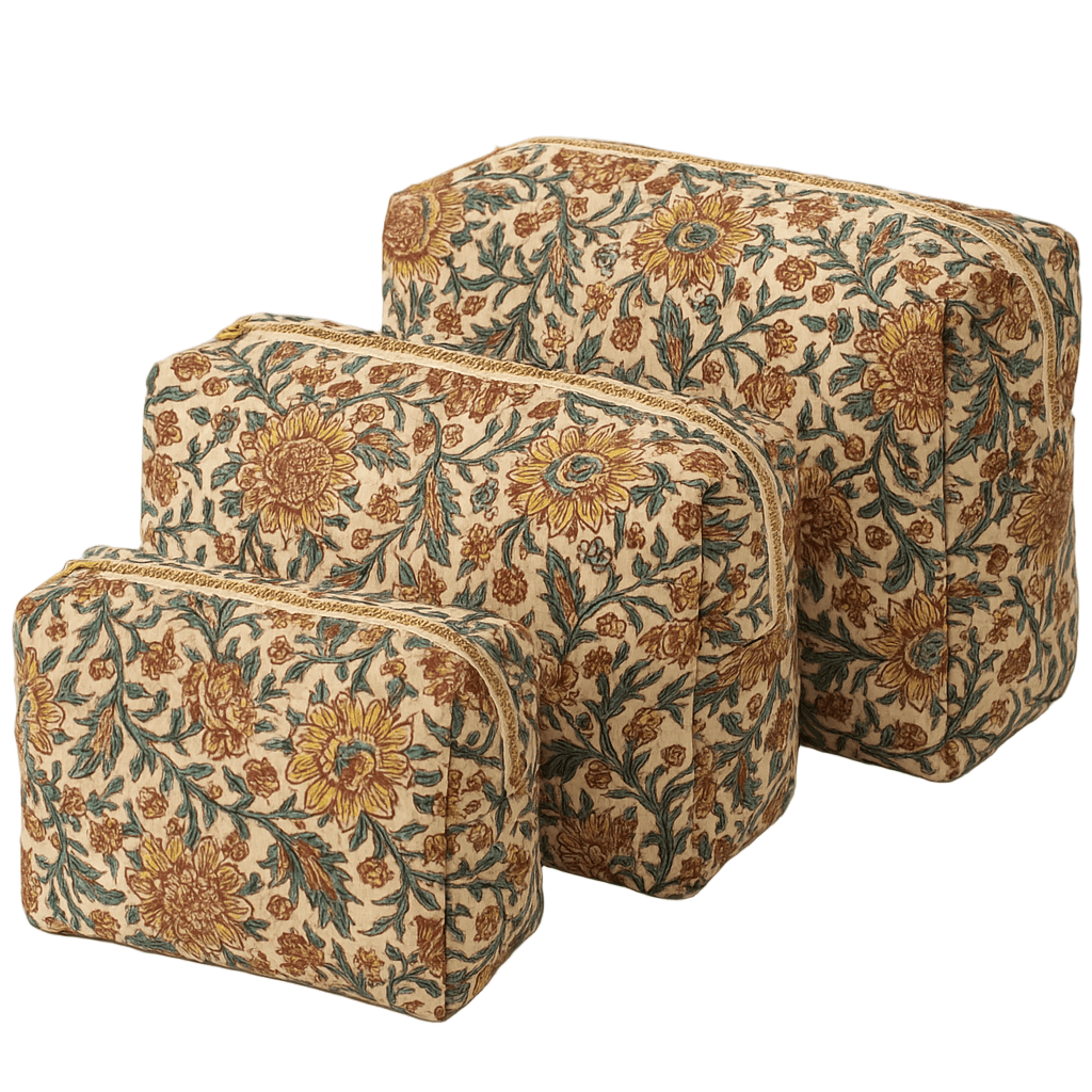 The Floral Paisley Travel Set — handmade hand block printed cotton travel pouch set, ethically made in Rajasthan, India