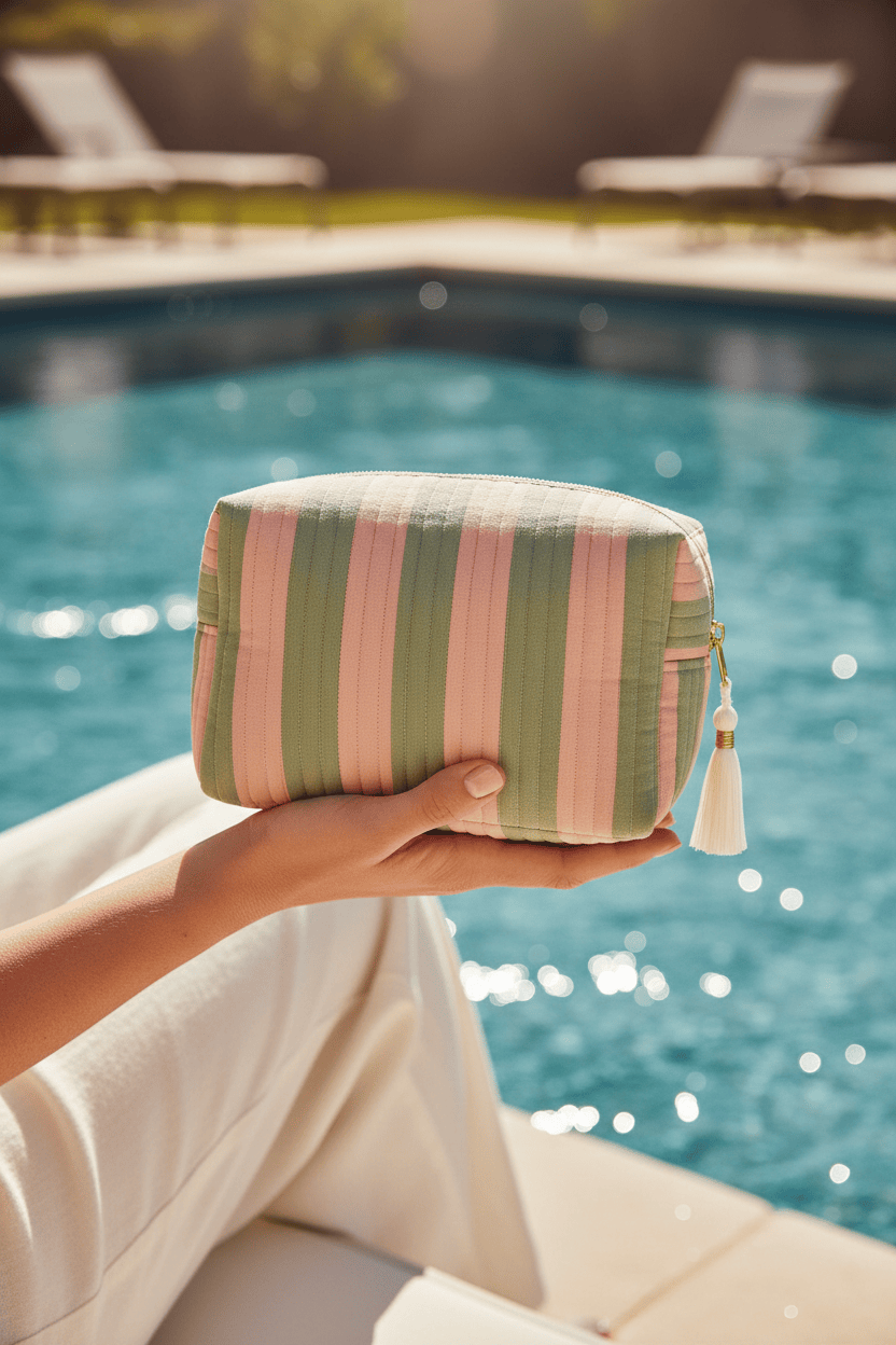 The Striped Travel Set — handmade hand block printed cotton travel pouch set, ethically made in Rajasthan, India