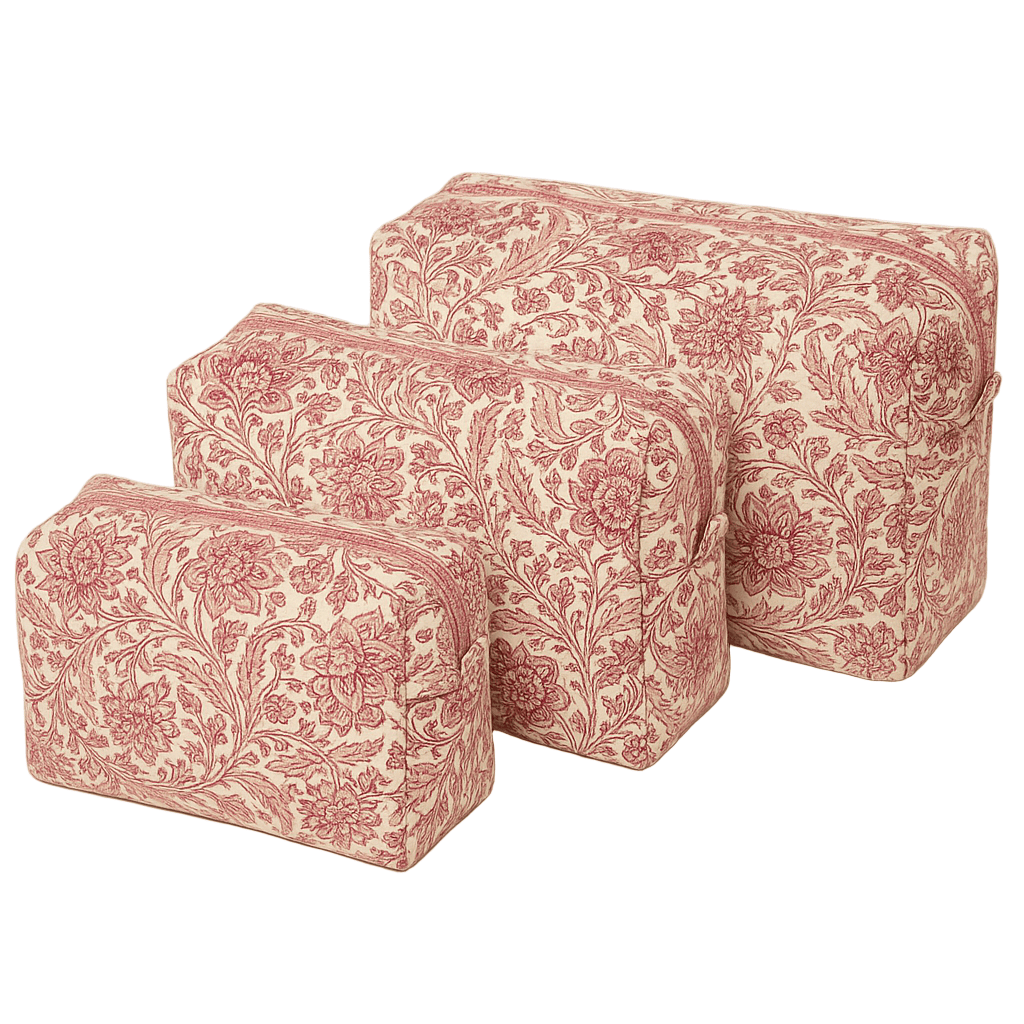 The Floral Paisley Travel Set — handmade hand block printed cotton travel pouch set, ethically made in Rajasthan, India