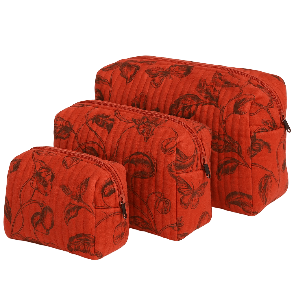 The Butterfly Travel Set — handmade hand block printed cotton travel pouch set, ethically made in Rajasthan, India