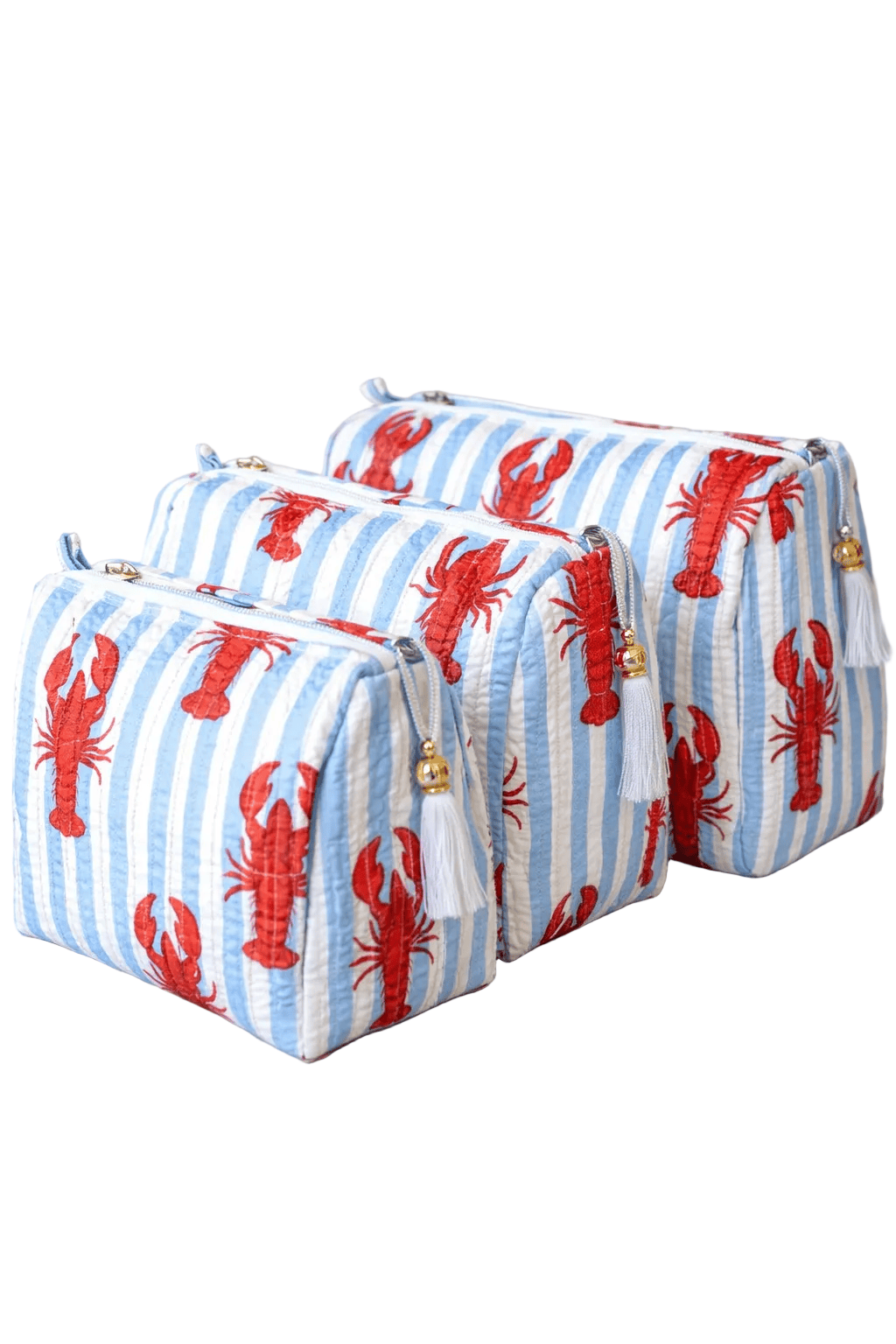 The Striped Lobster Travel Set in its alternate stripe colour-way