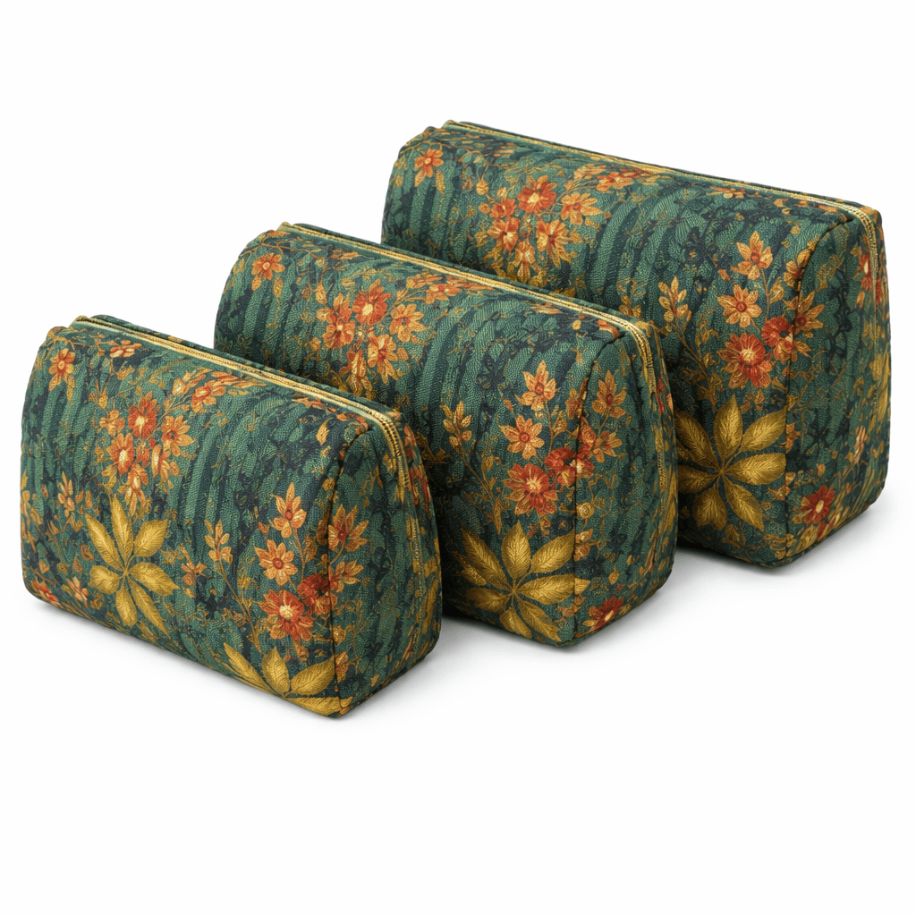 The Floral Velvet Travel Set — handmade quilted velvet travel pouch set, ethically made in Rajasthan, India