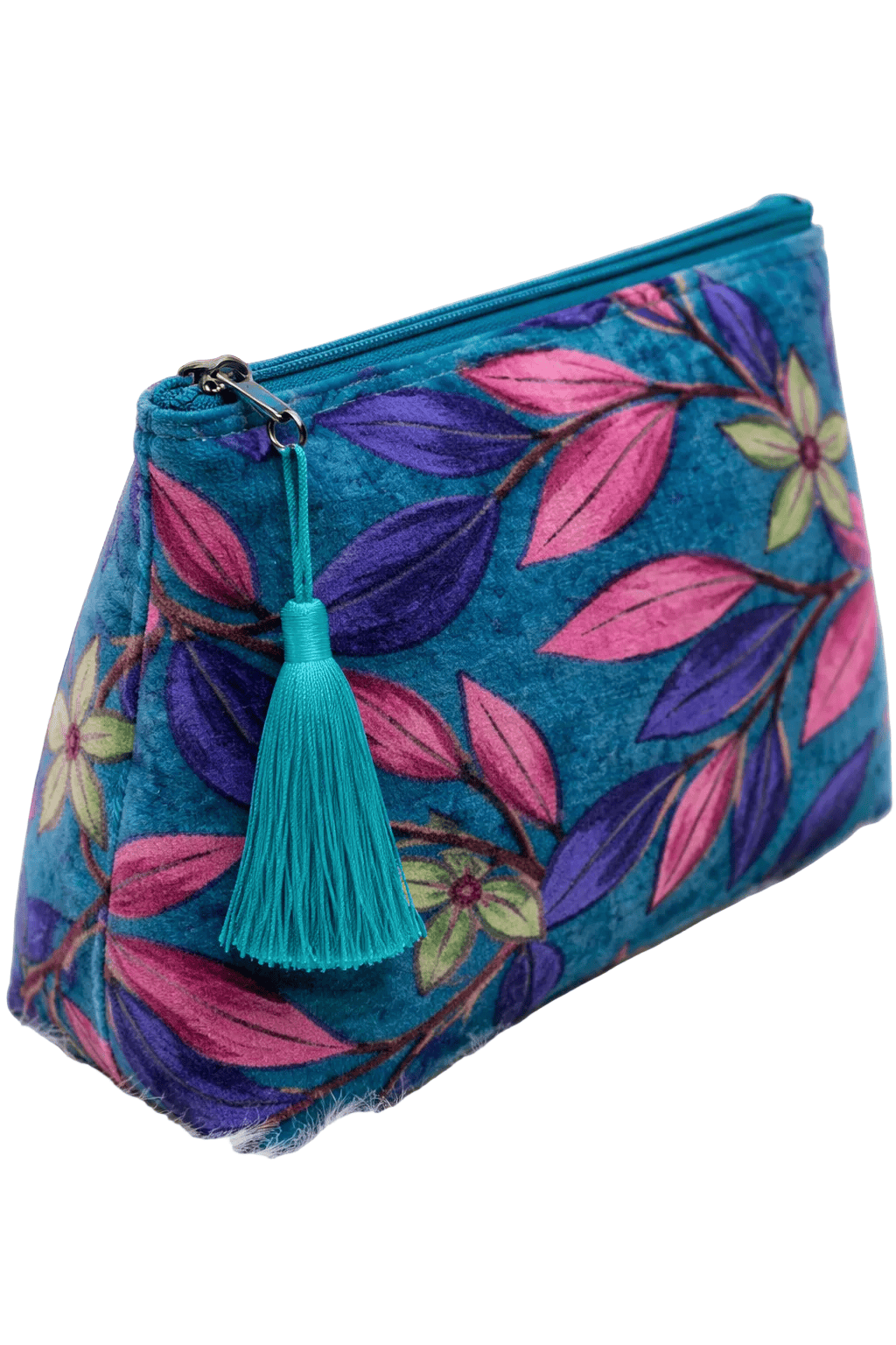 Indigo Petal Velvet Makeup Bag — handmade quilted velvet makeup pouch, ethically made in Rajasthan, India