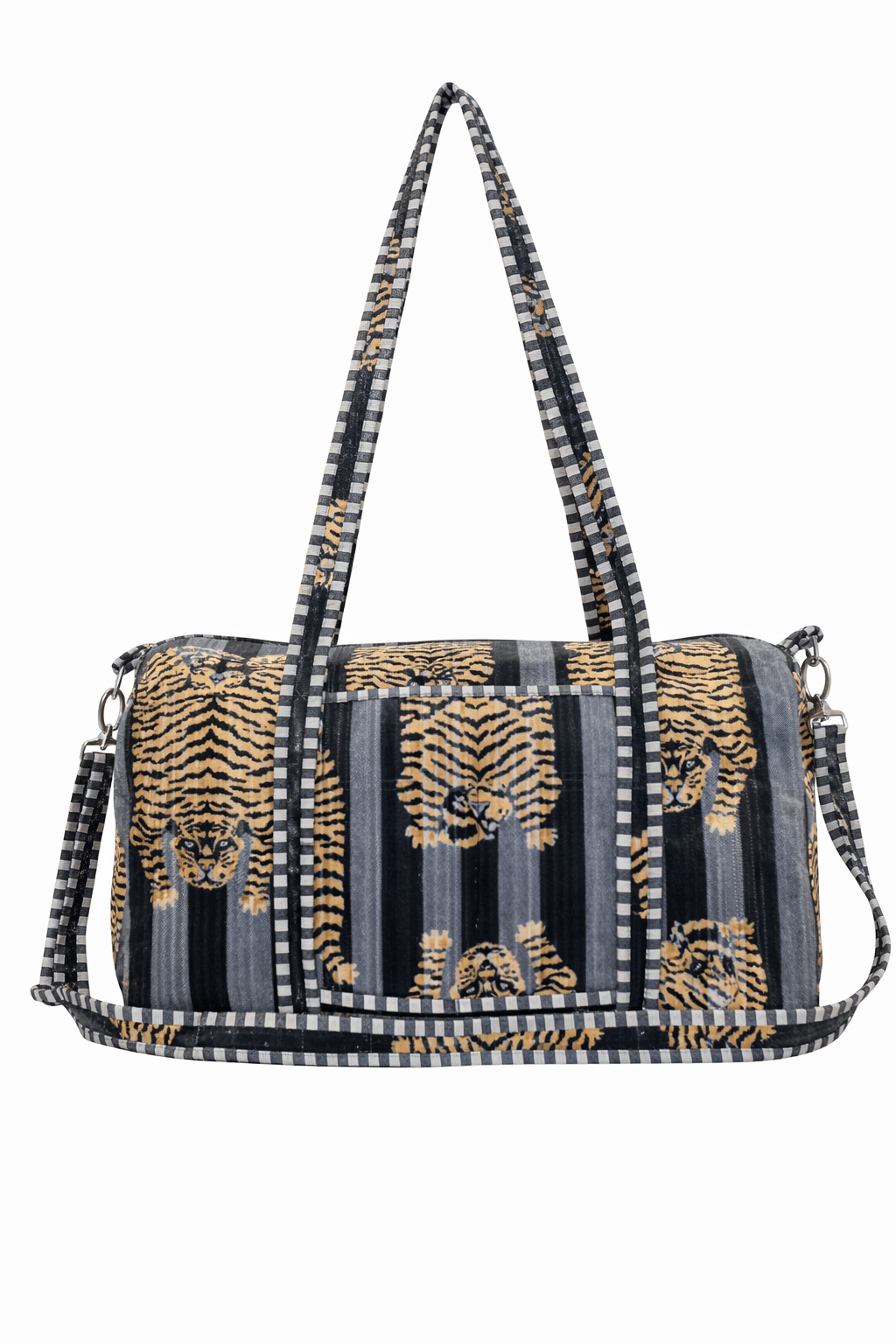 The Tibetan Tiger Velvet Weekender — handmade quilted velvet weekender bag, ethically made in Rajasthan, India