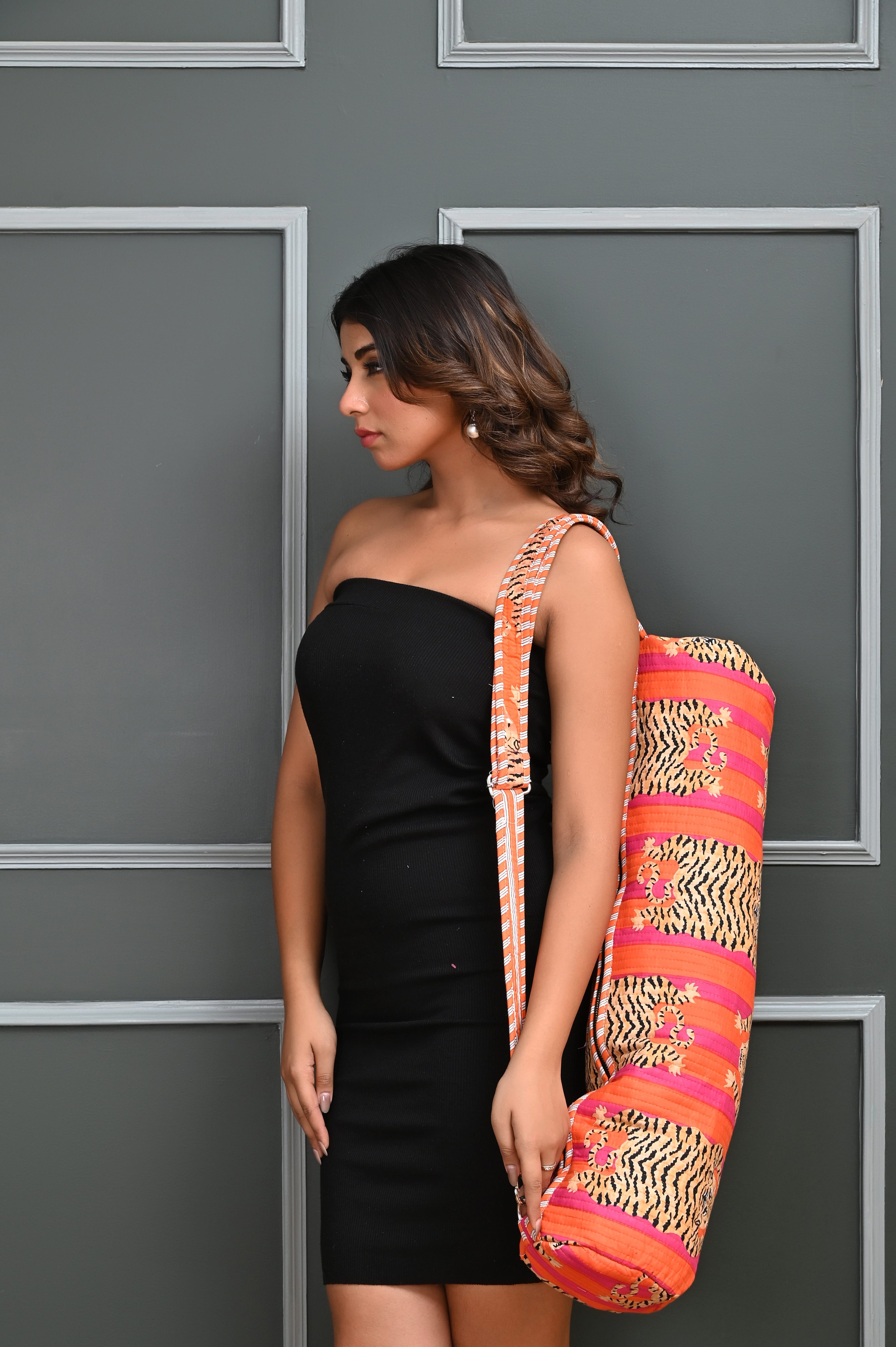 The Tibetan Tiger Yoga Bag — handmade hand block printed cotton yoga mat bag, ethically made in Rajasthan, India