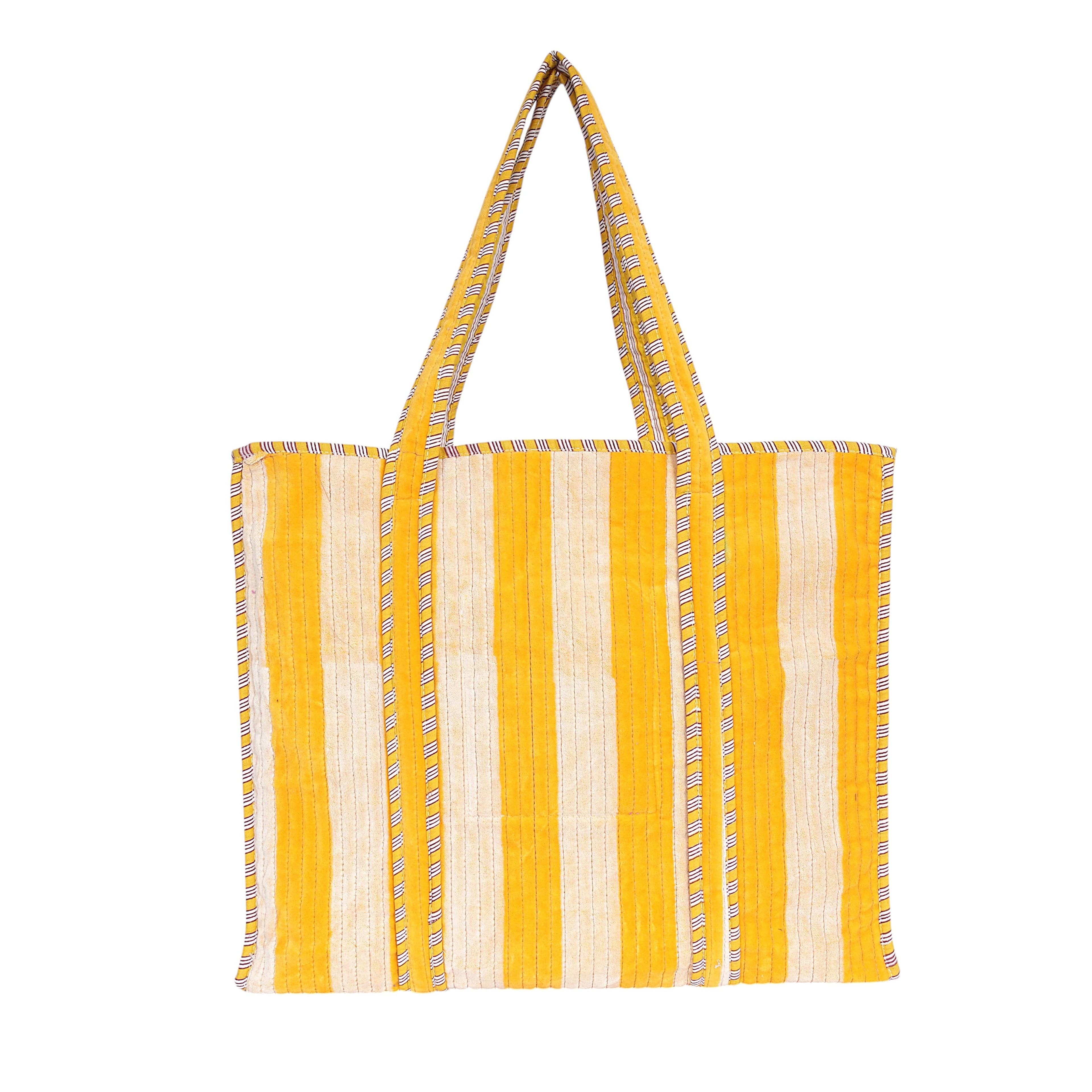 The Striped Velvet Tote — handmade quilted velvet tote bag, ethically made in Rajasthan, India