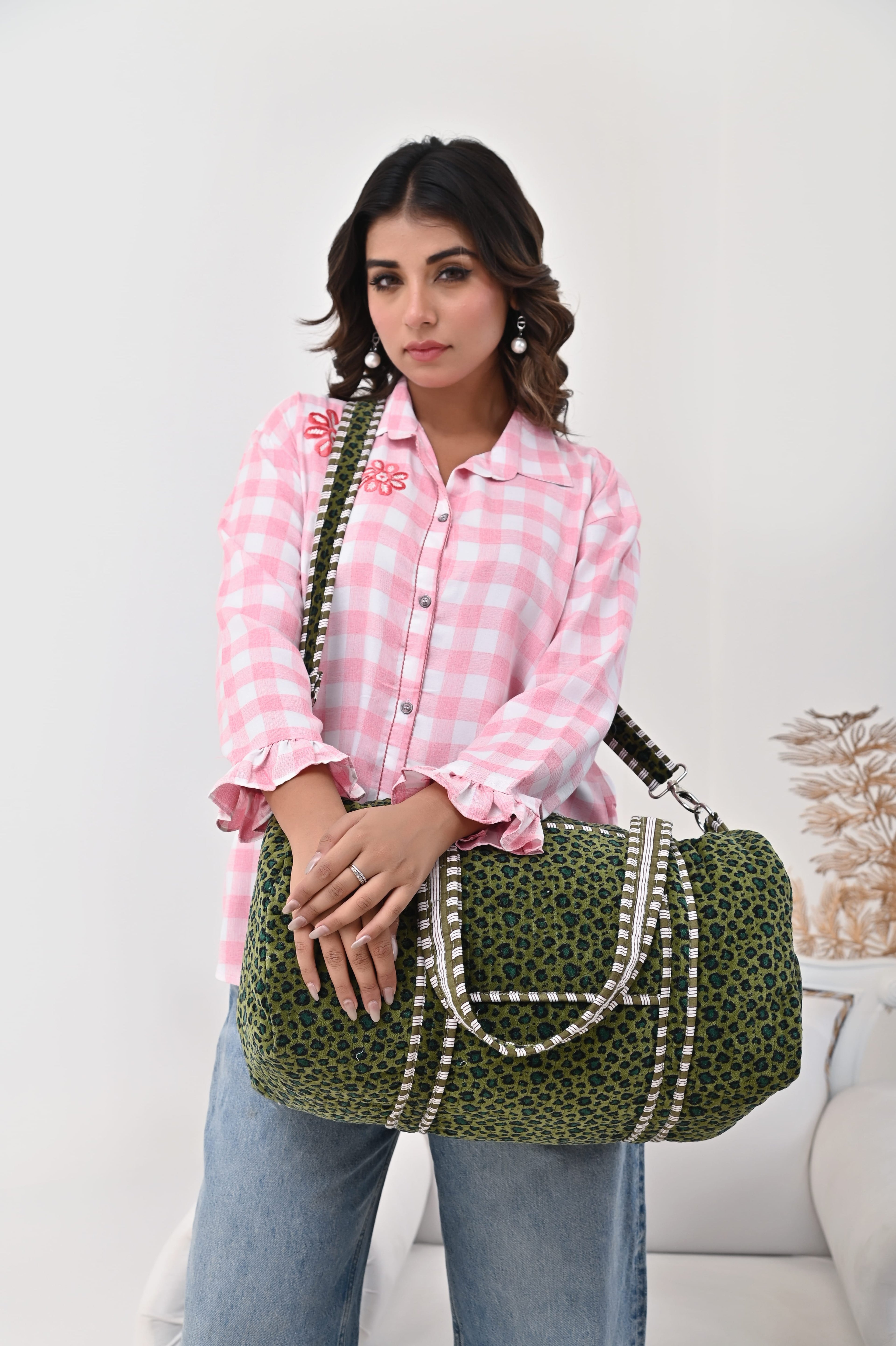 The Velvet Leopard Weekender — handmade quilted velvet weekender bag, ethically made in Rajasthan, India