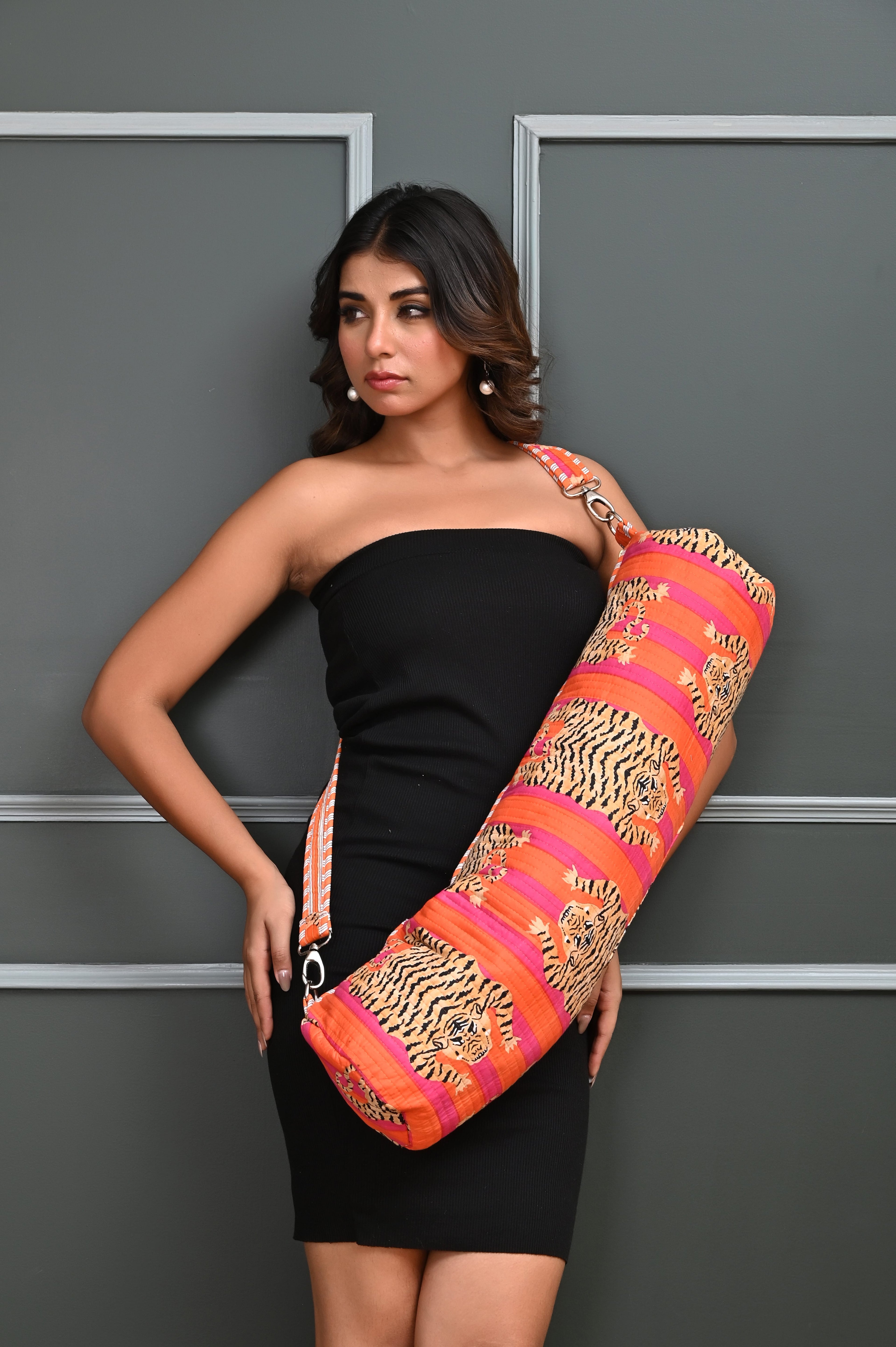 The Tibetan Tiger Yoga Bag — handmade hand block printed cotton yoga mat bag, ethically made in Rajasthan, India