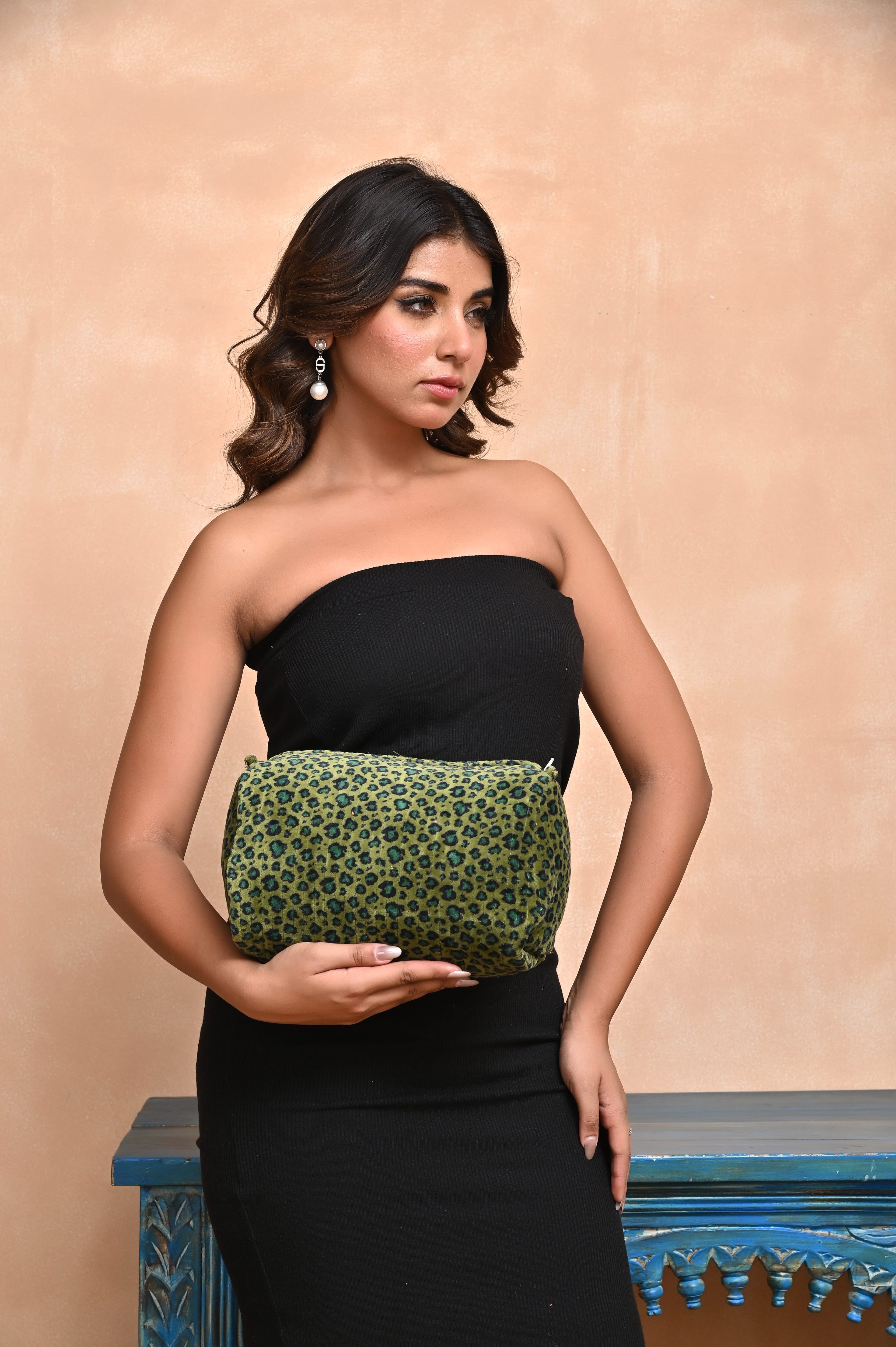 The Velvet Leopard Three Piece Travel Set — handmade quilted velvet travel pouch set, ethically made in Rajasthan, India