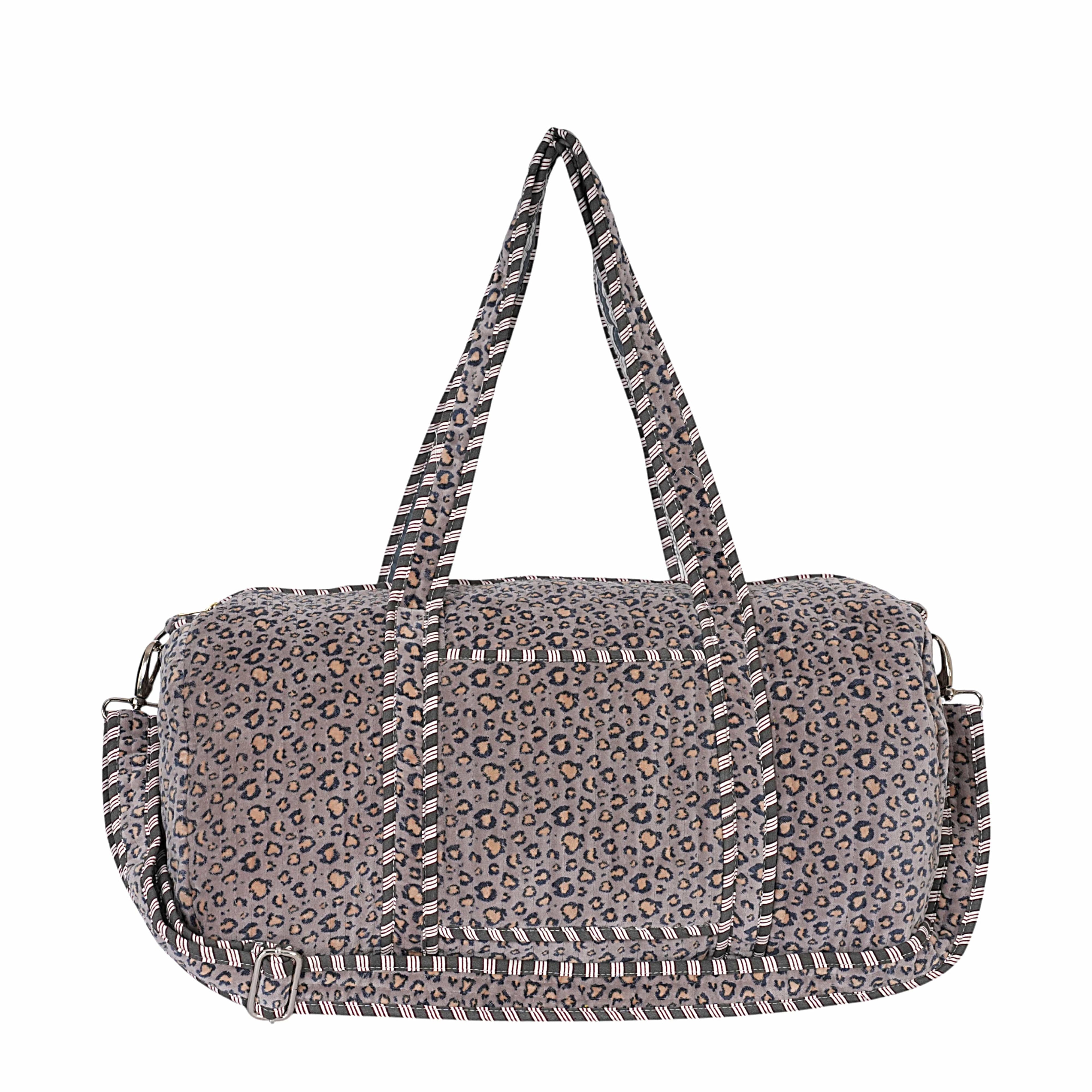 The Velvet Leopard Weekender — handmade quilted velvet weekender bag, ethically made in Rajasthan, India