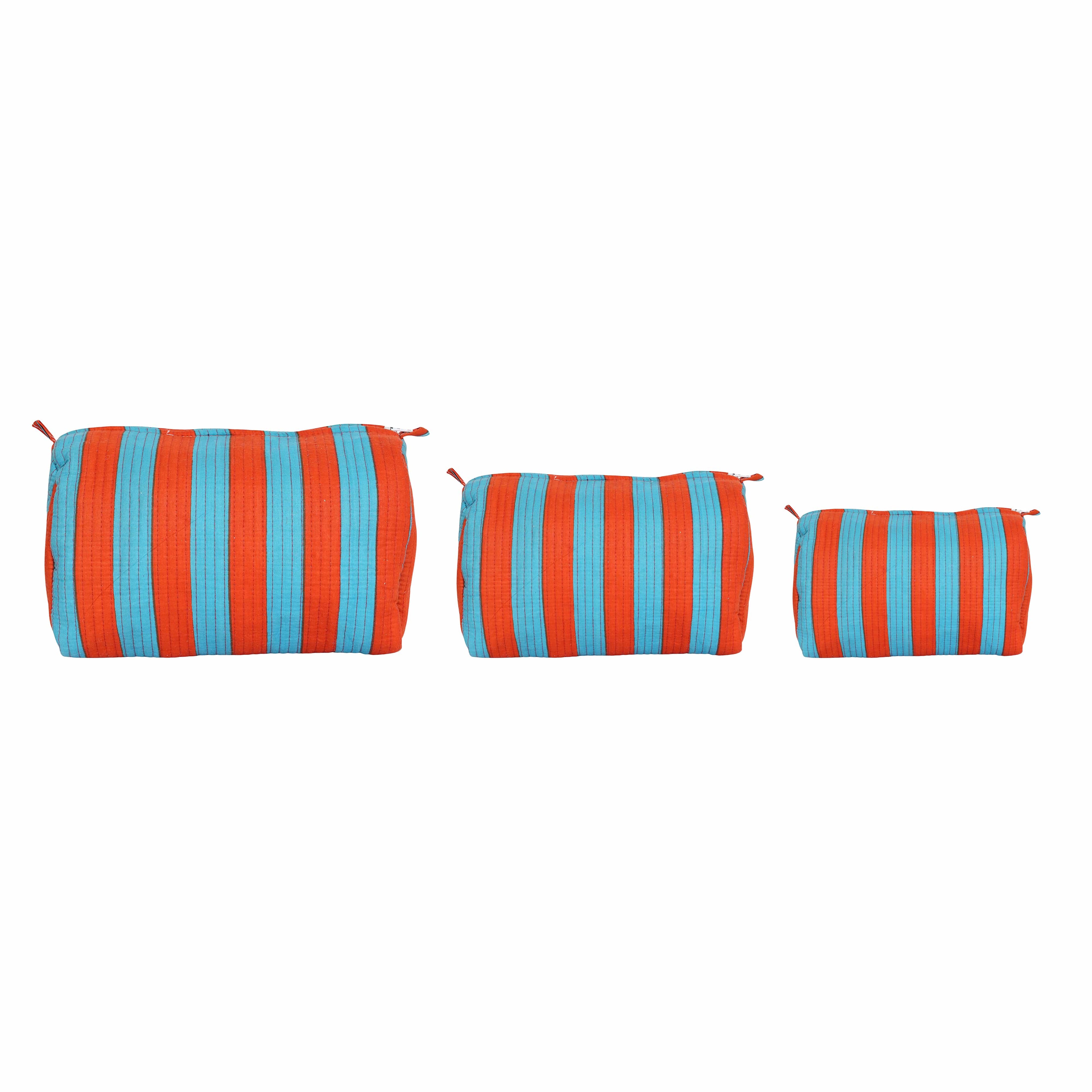 The Striped Travel Set — handmade hand block printed cotton travel pouch set, ethically made in Rajasthan, India