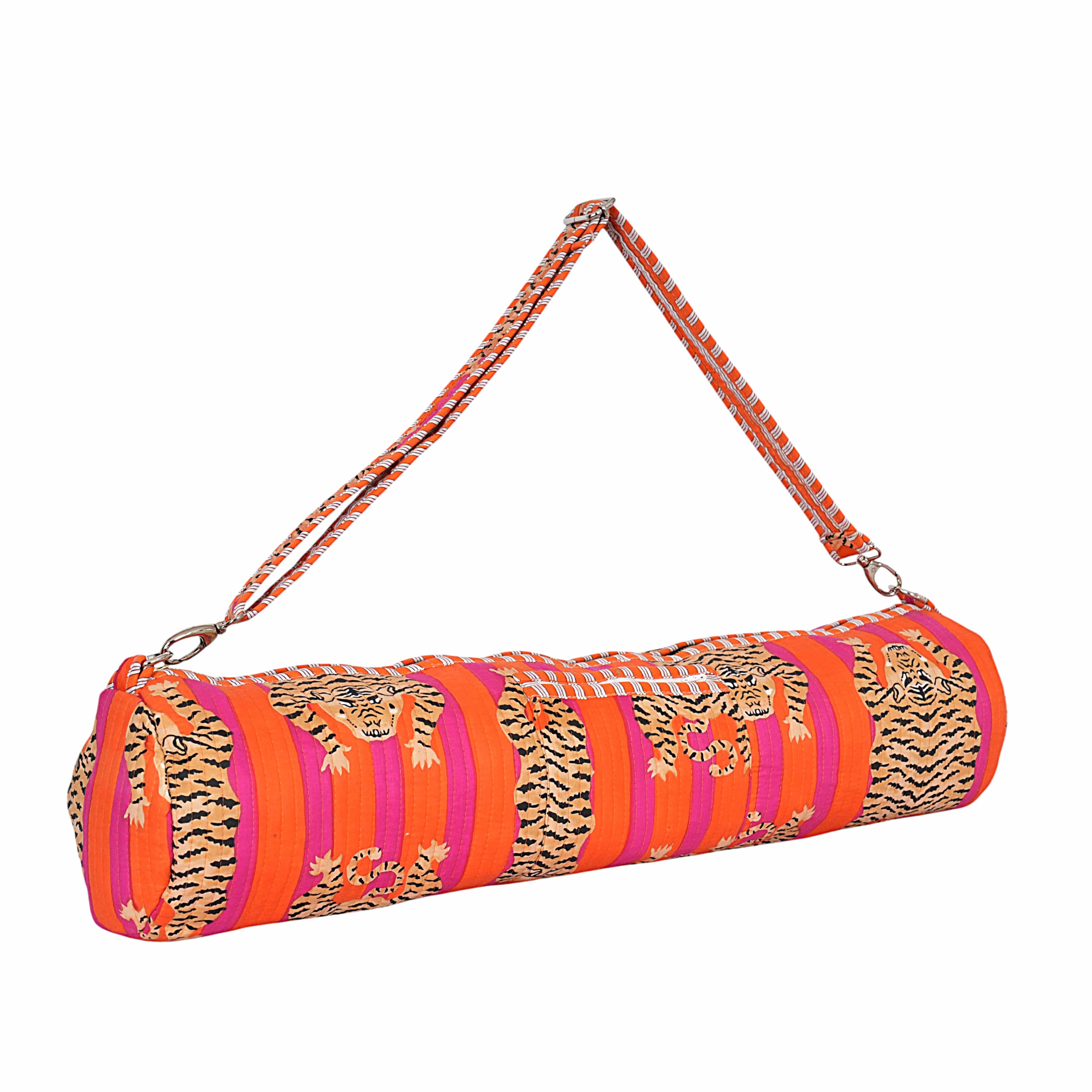The Tibetan Tiger Yoga Bag — handmade hand block printed cotton yoga mat bag, ethically made in Rajasthan, India