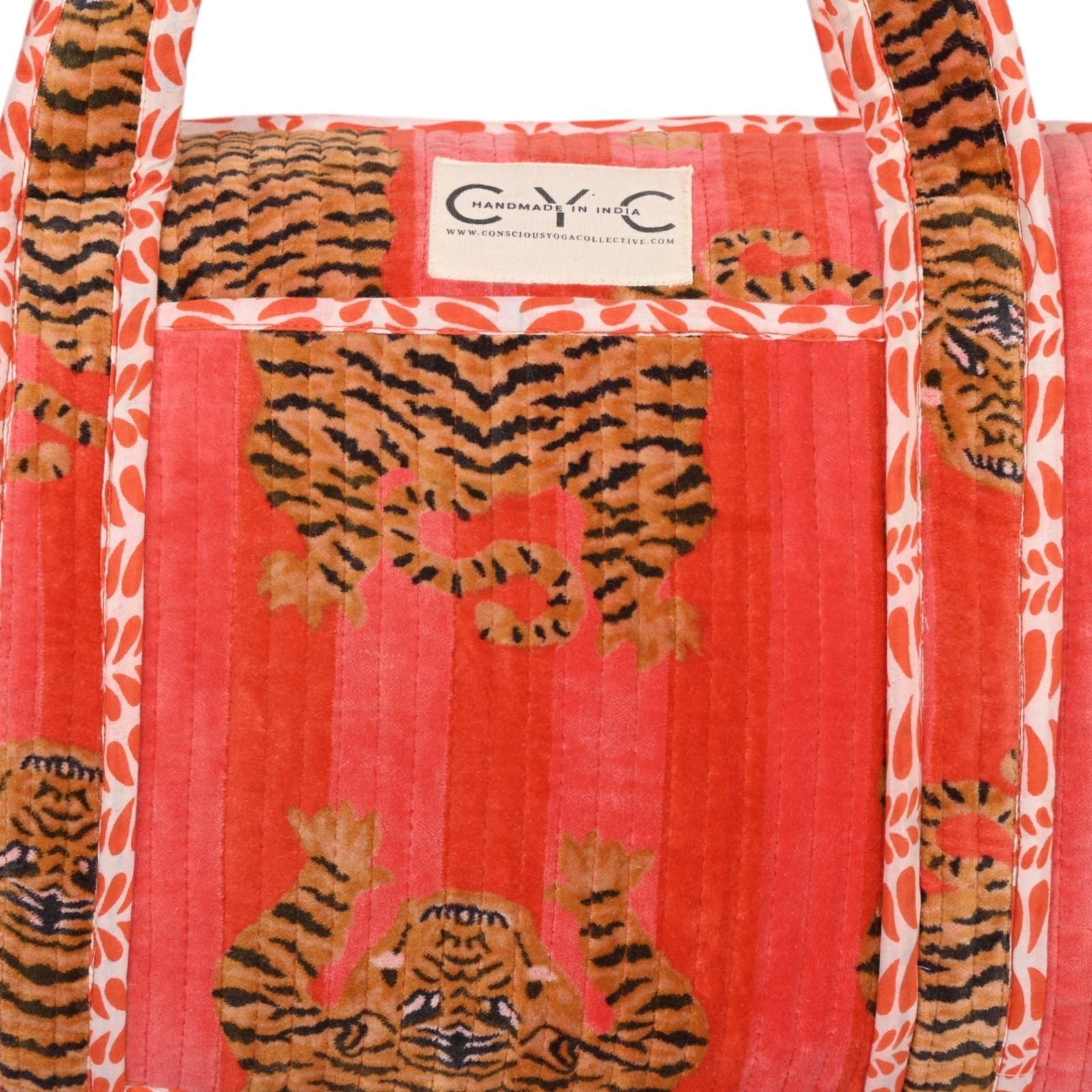 The Tibetan Tiger Velvet Weekender — handmade quilted velvet weekender bag, ethically made in Rajasthan, India