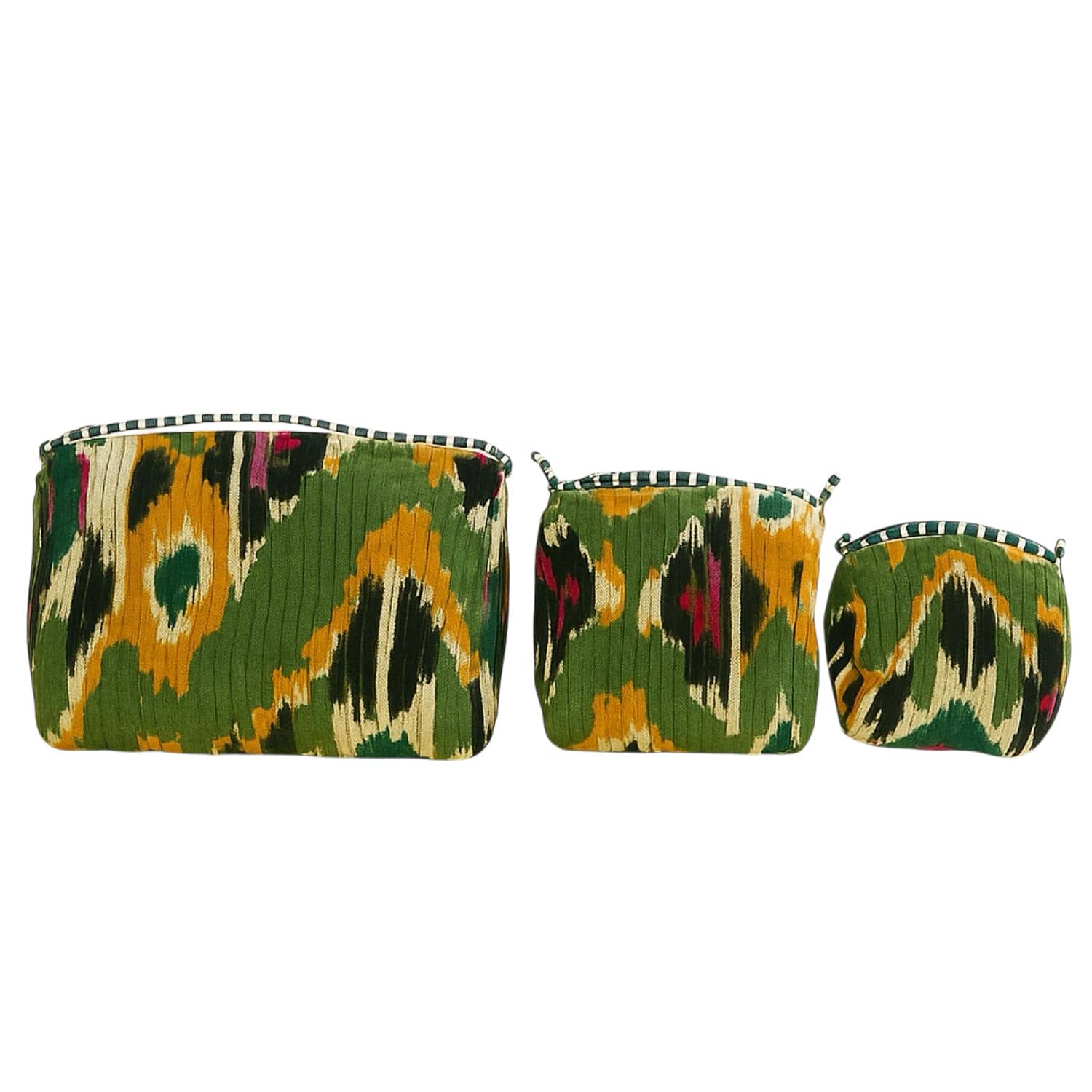 Ikat Velvet 3 Piece Travel Set — handmade quilted velvet travel pouch set, ethically made in Rajasthan, India
