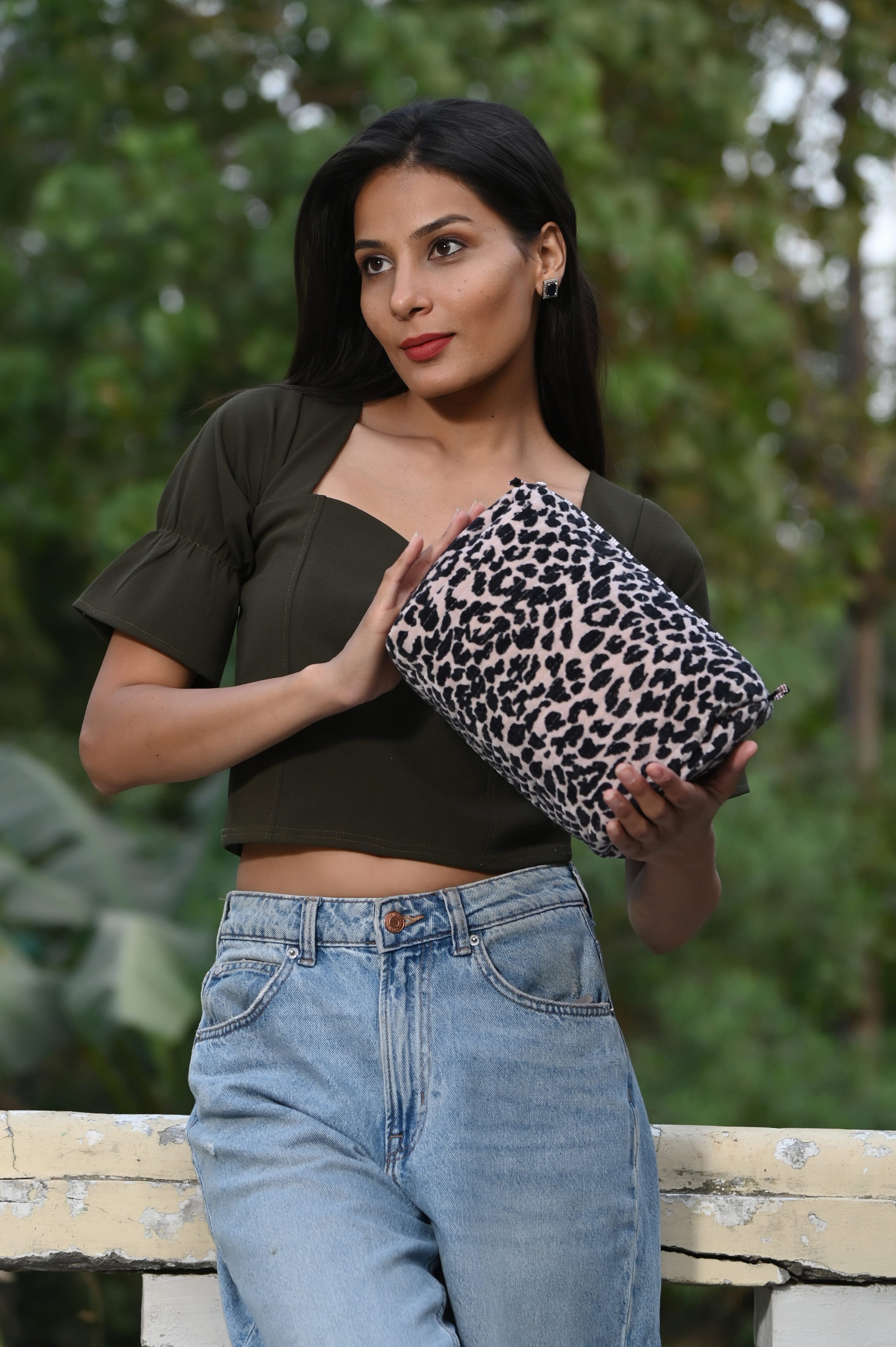 The Velvet Leopard Three Piece Travel Set — handmade quilted velvet travel pouch set, ethically made in Rajasthan, India