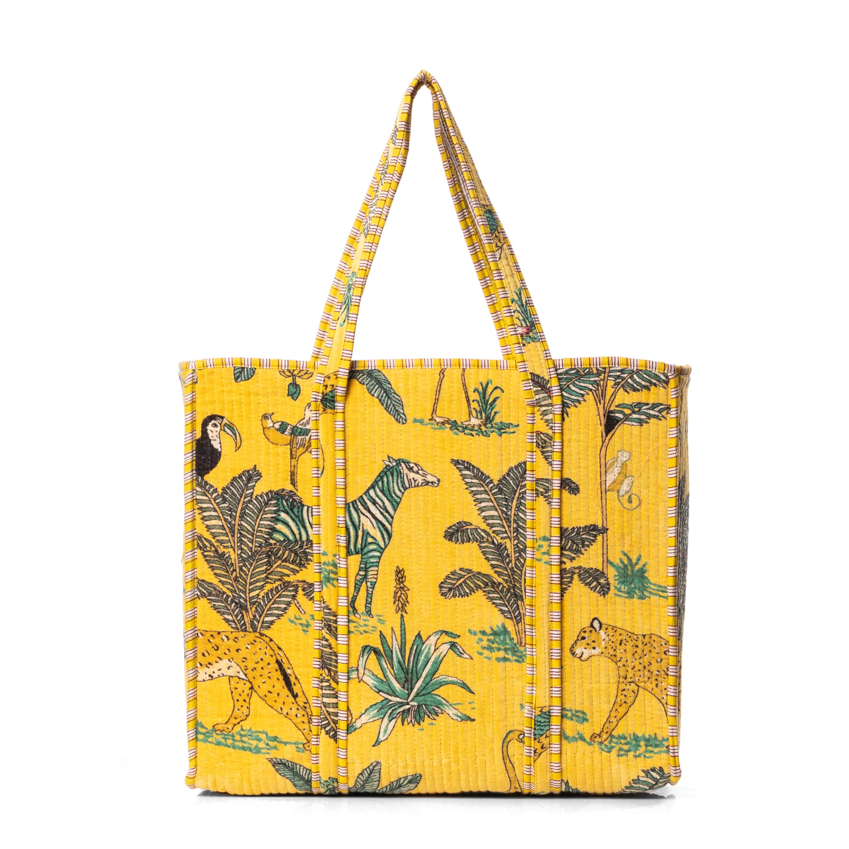 The Jungle Tote in Velvet — handmade quilted velvet tote bag, ethically made in Rajasthan, India