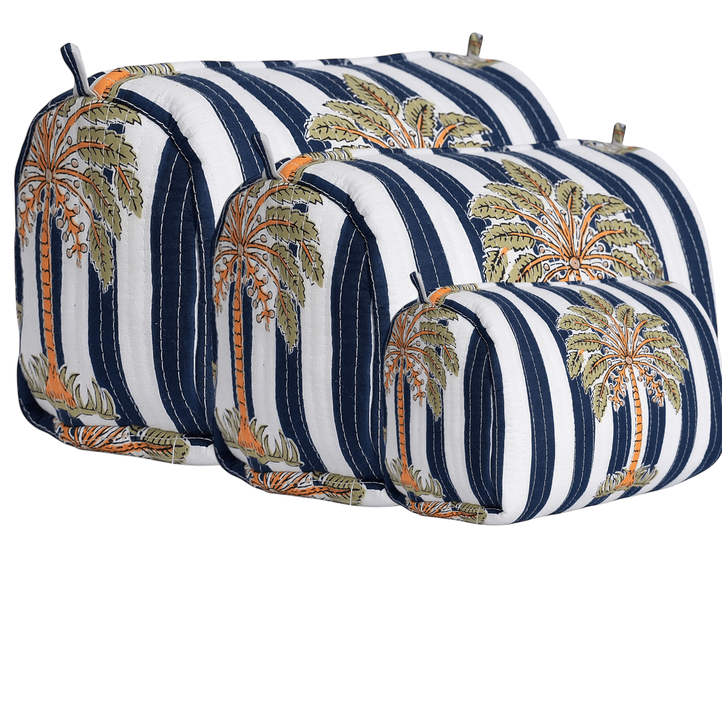 The Palm Tree Travel Set — handmade hand block printed cotton travel pouch set, ethically made in Rajasthan, India