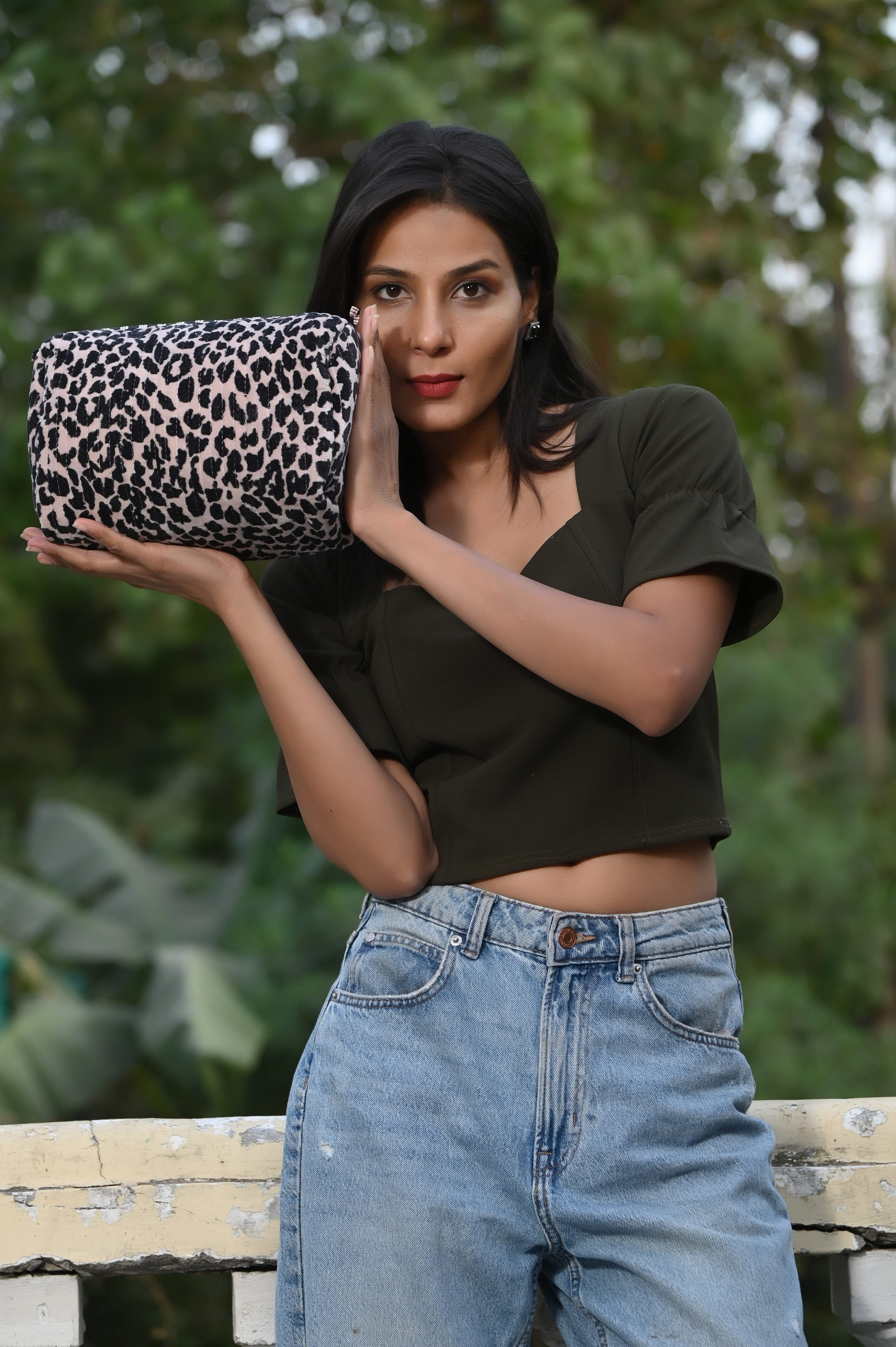 The Velvet Leopard Three Piece Travel Set — handmade quilted velvet travel pouch set, ethically made in Rajasthan, India