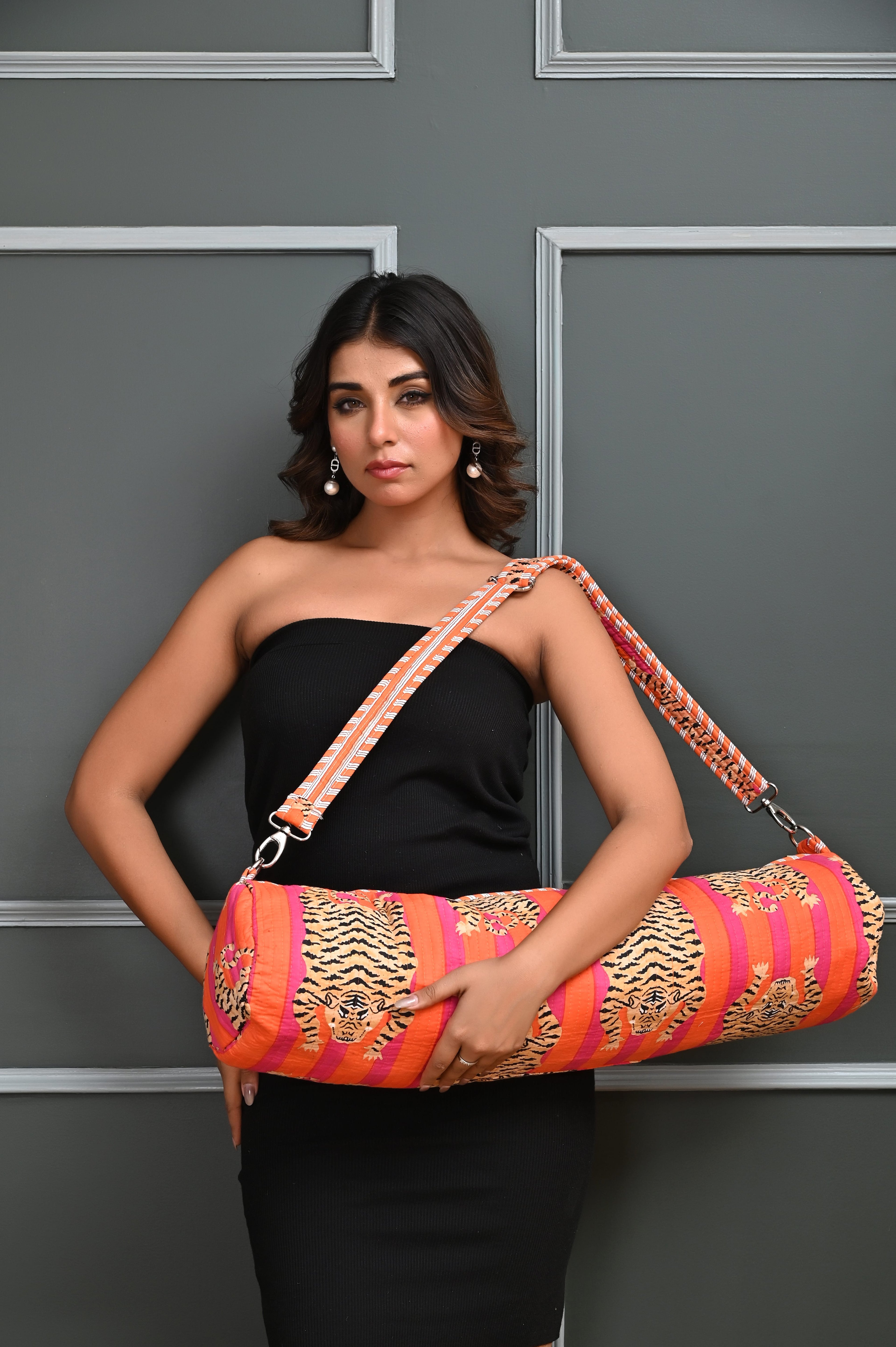 The Tibetan Tiger Yoga Bag — handmade hand block printed cotton yoga mat bag, ethically made in Rajasthan, India