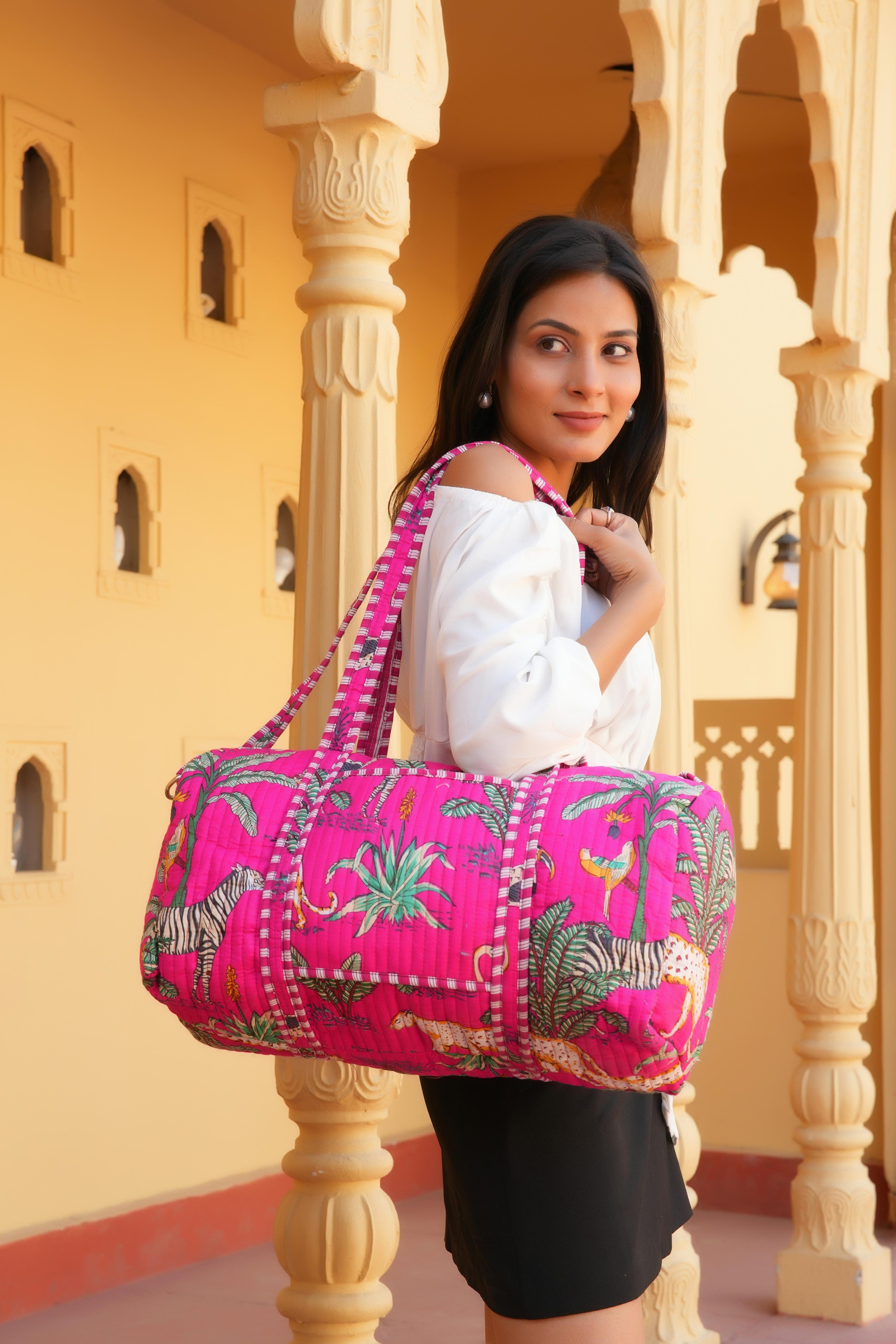 The Jungle Weekender — handmade hand block printed cotton weekender bag, ethically made in Rajasthan, India
