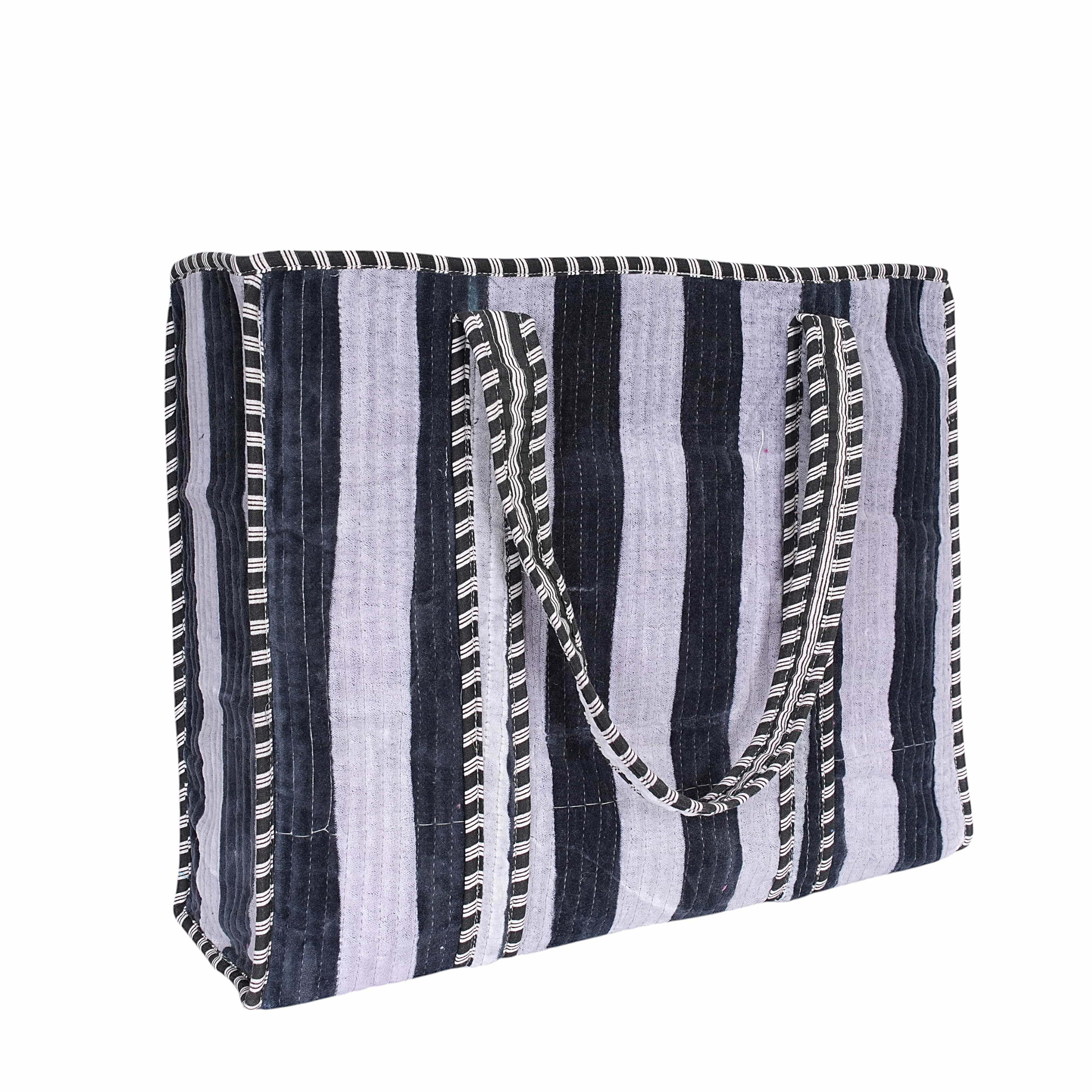 The Striped Velvet Tote — handmade quilted velvet tote bag, ethically made in Rajasthan, India