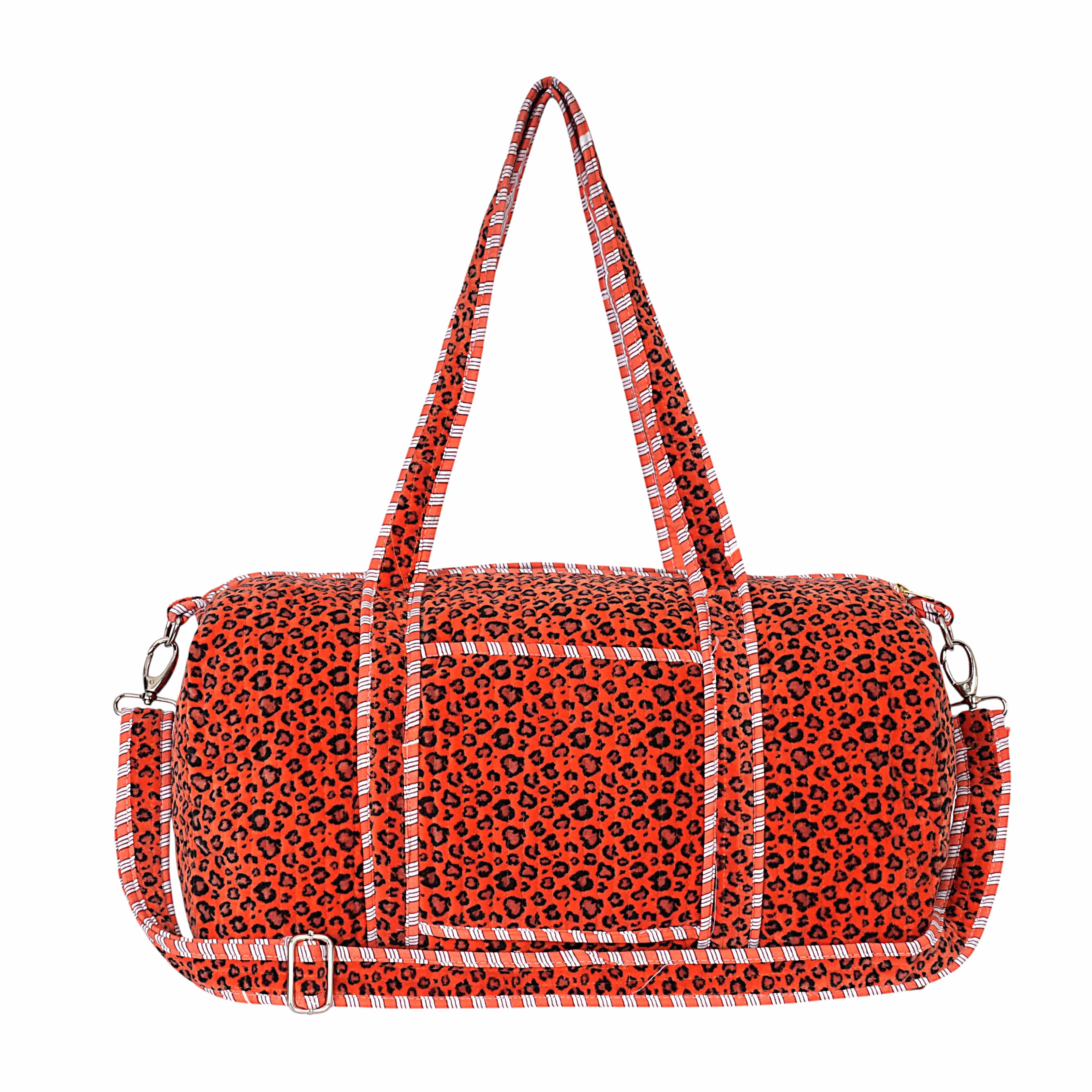The Velvet Leopard Weekender — handmade quilted velvet weekender bag, ethically made in Rajasthan, India