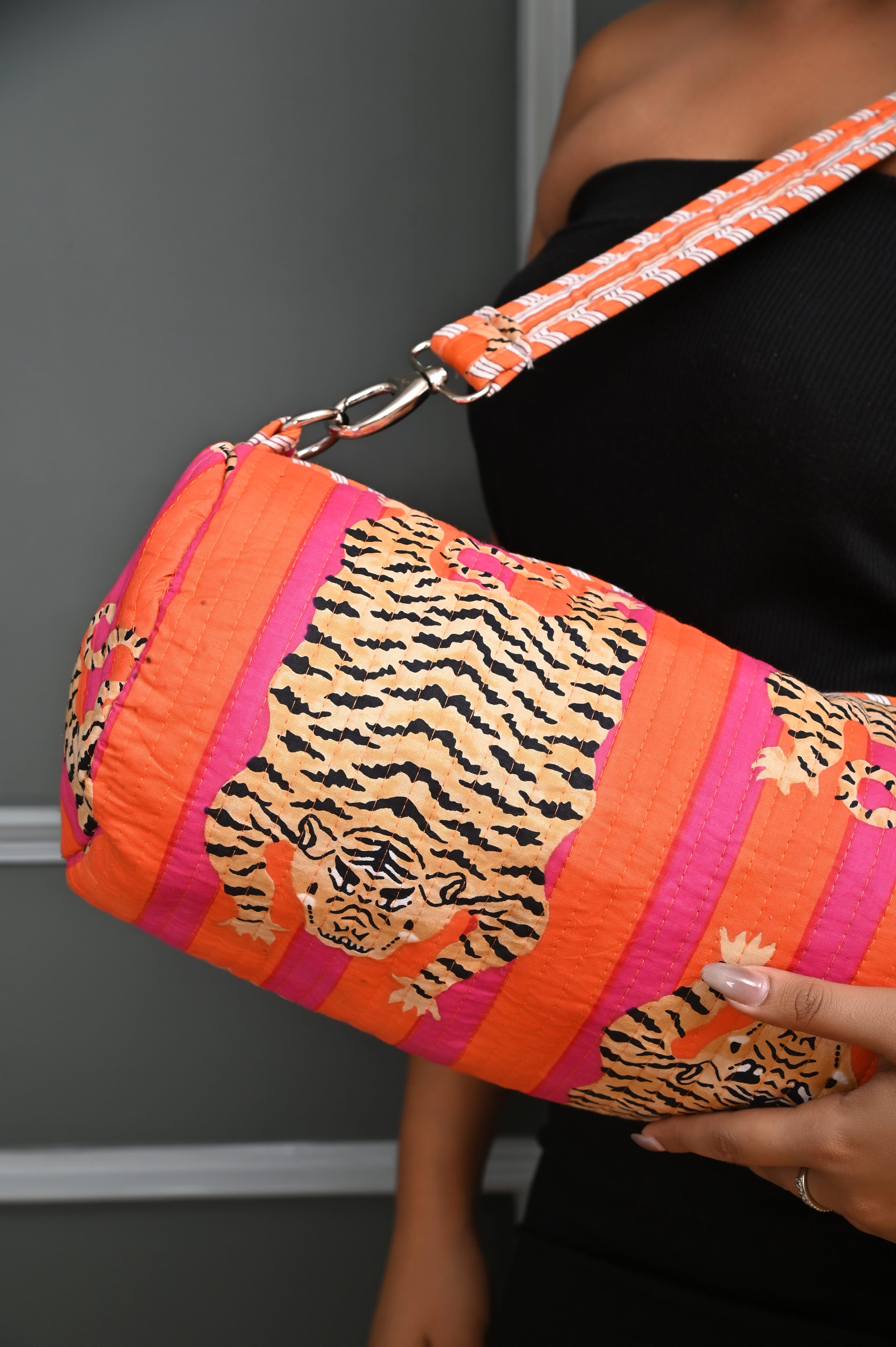 The Tibetan Tiger Yoga Bag — handmade hand block printed cotton yoga mat bag, ethically made in Rajasthan, India