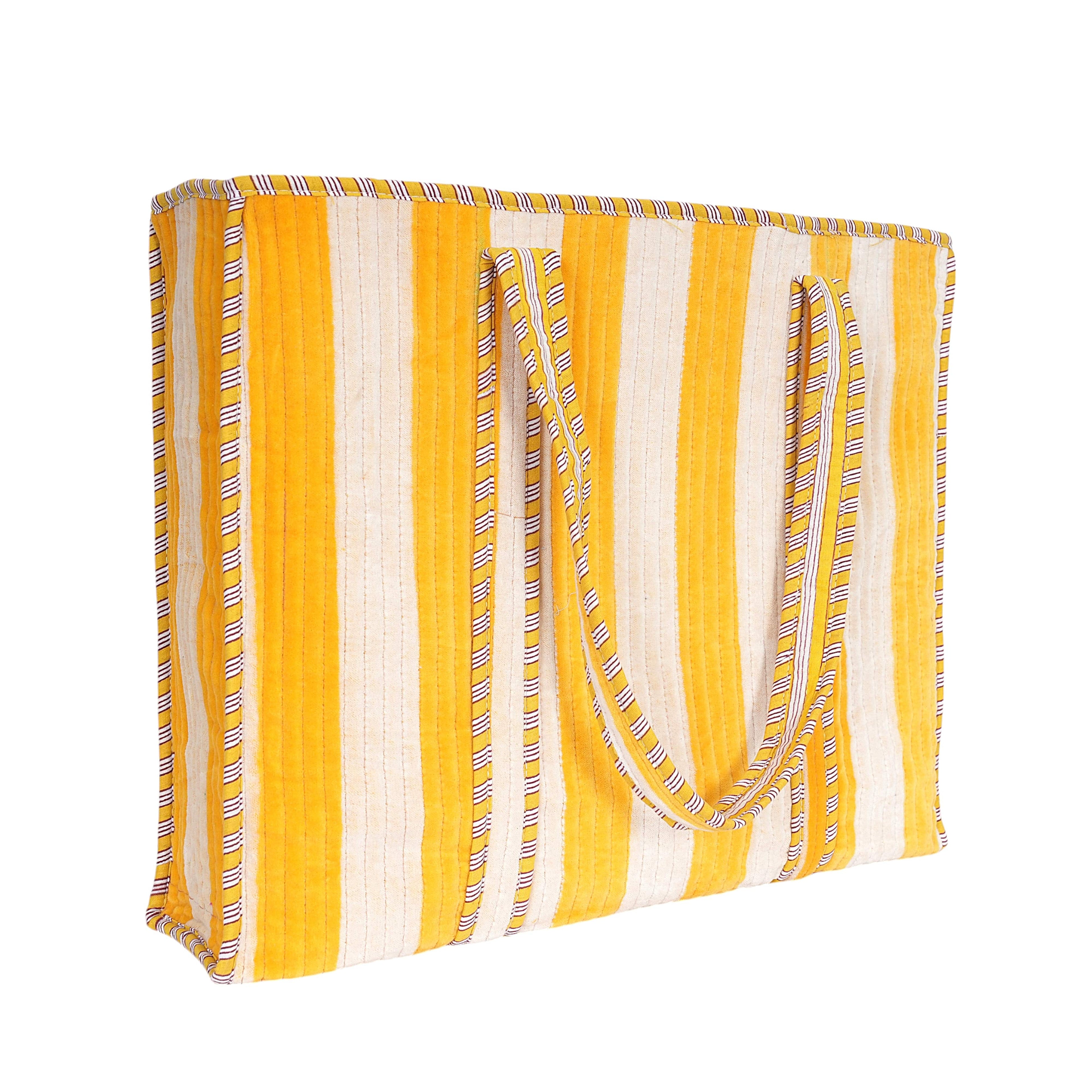 The Striped Velvet Tote — handmade quilted velvet tote bag, ethically made in Rajasthan, India