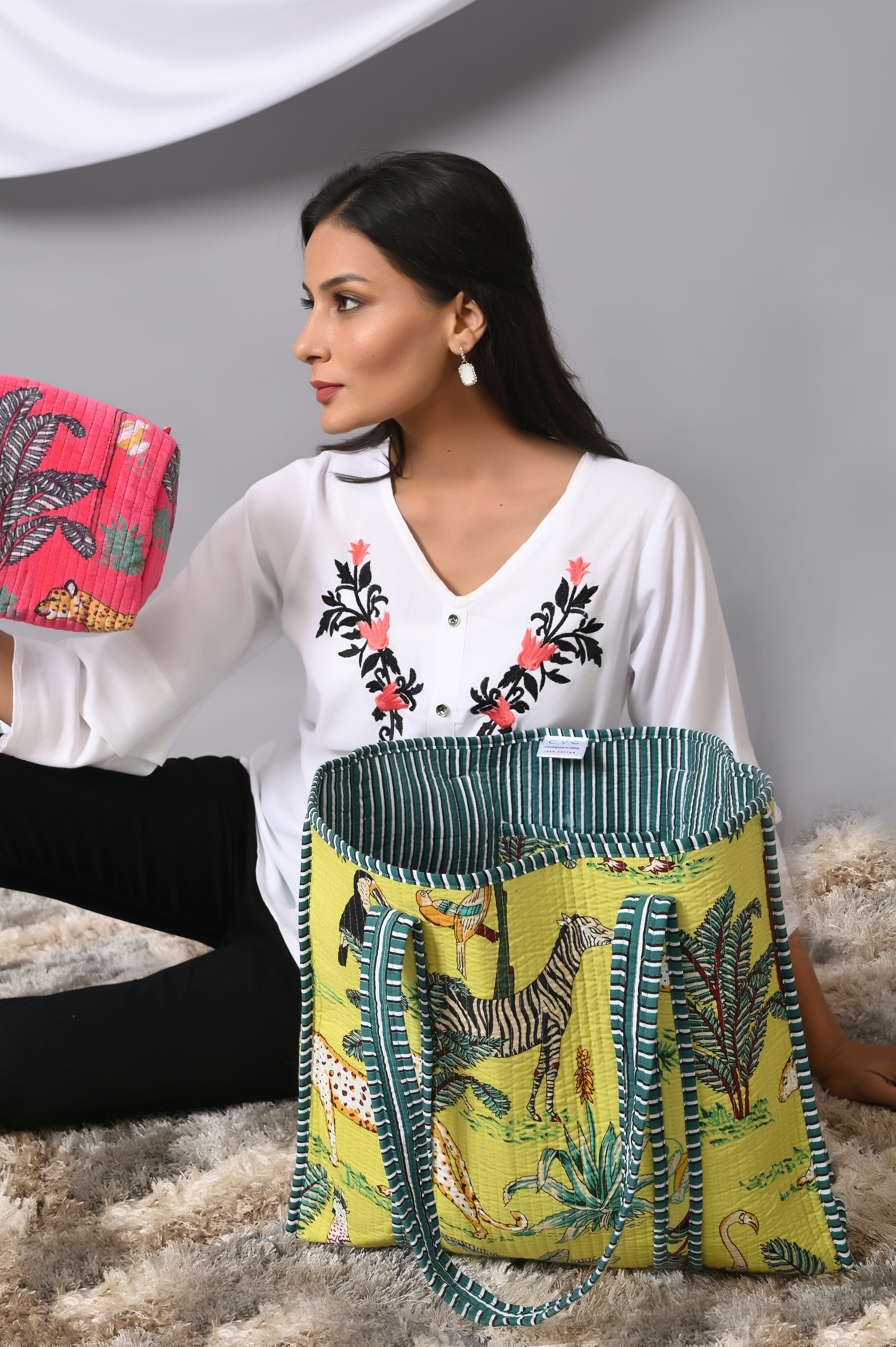 The Jungle 3 Piece Travel Set — handmade hand block printed cotton travel pouch set, ethically made in Rajasthan, India