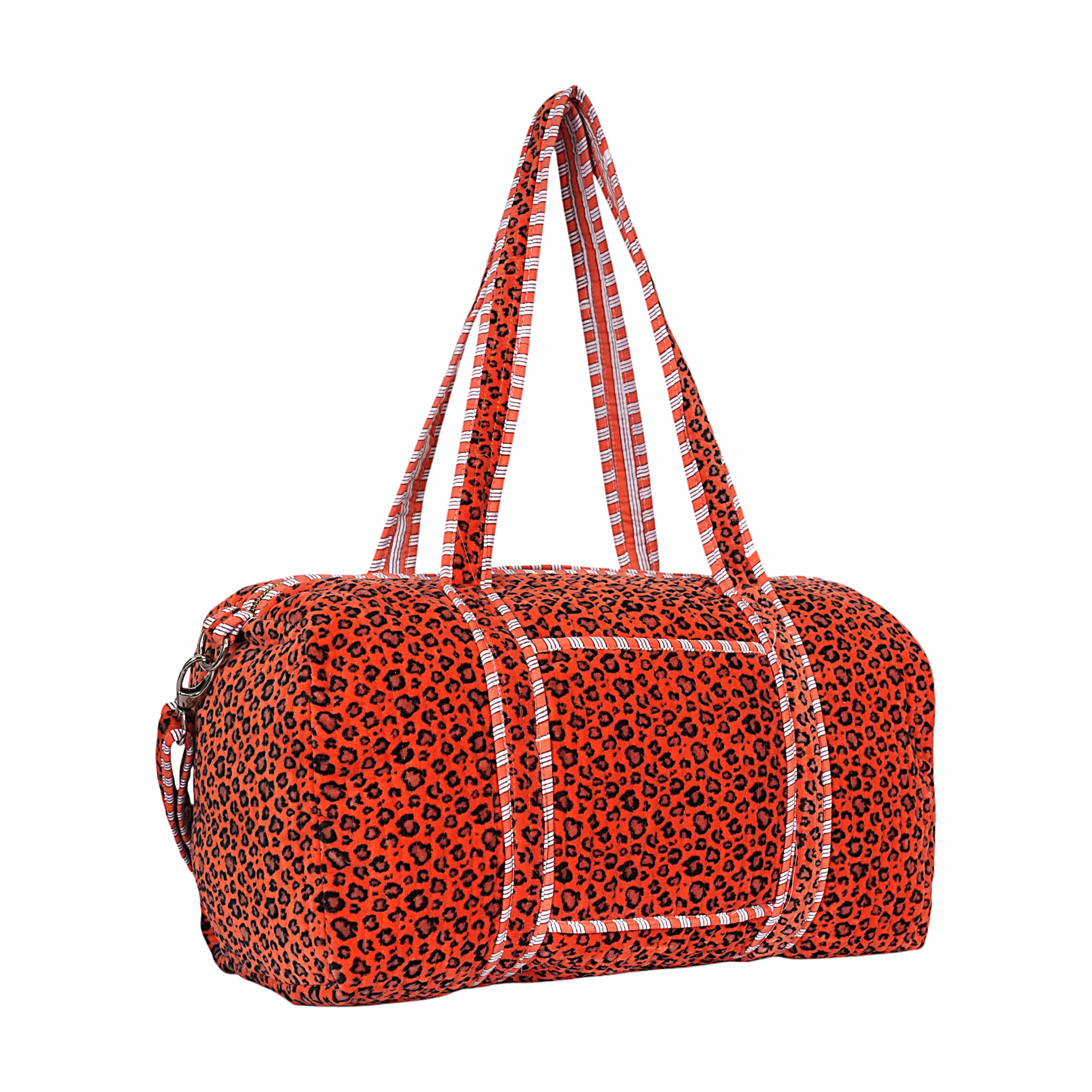 The Velvet Leopard Weekender — handmade quilted velvet weekender bag, ethically made in Rajasthan, India