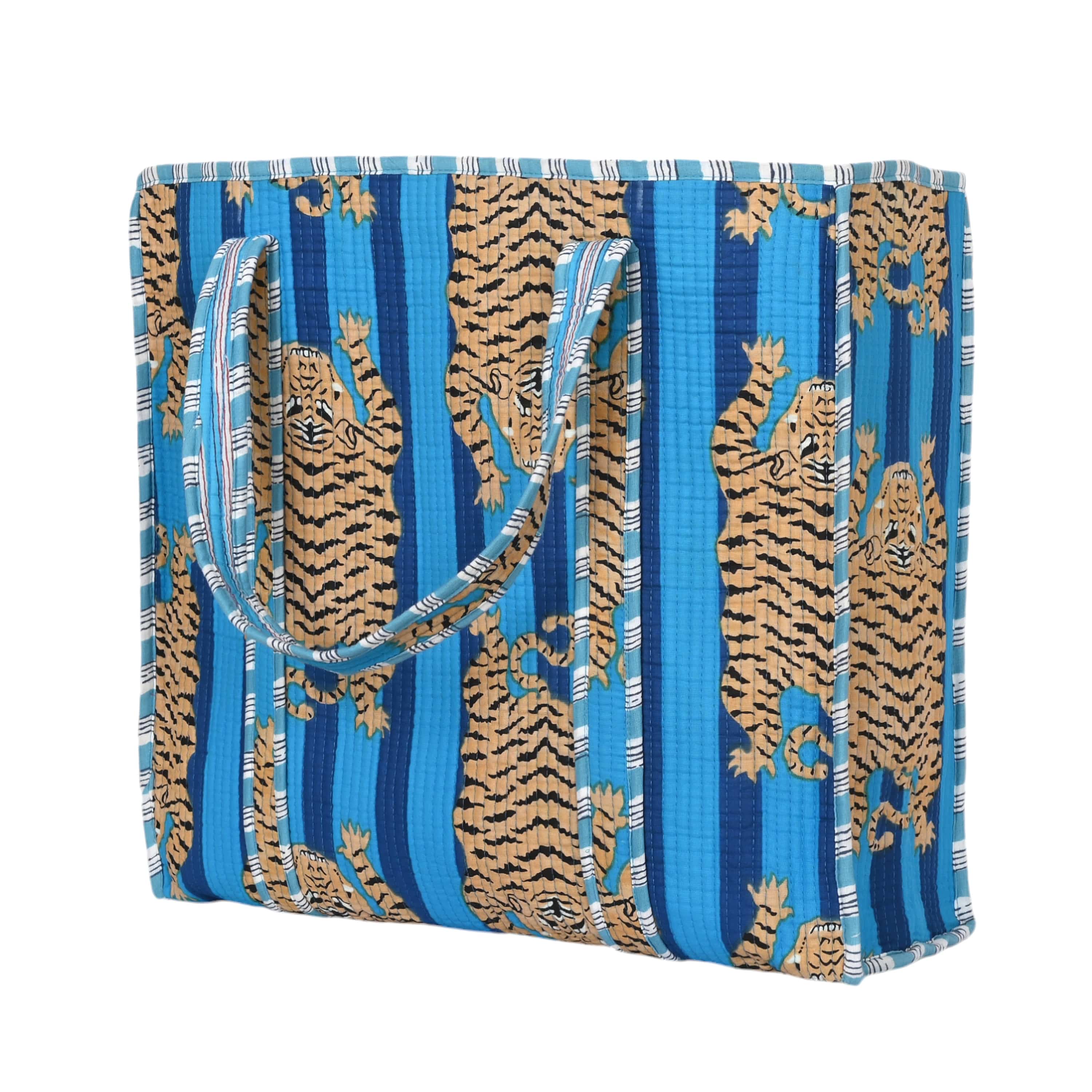 The Tibetan Tiger Tote — handmade hand block printed cotton tote bag, ethically made in Rajasthan, India