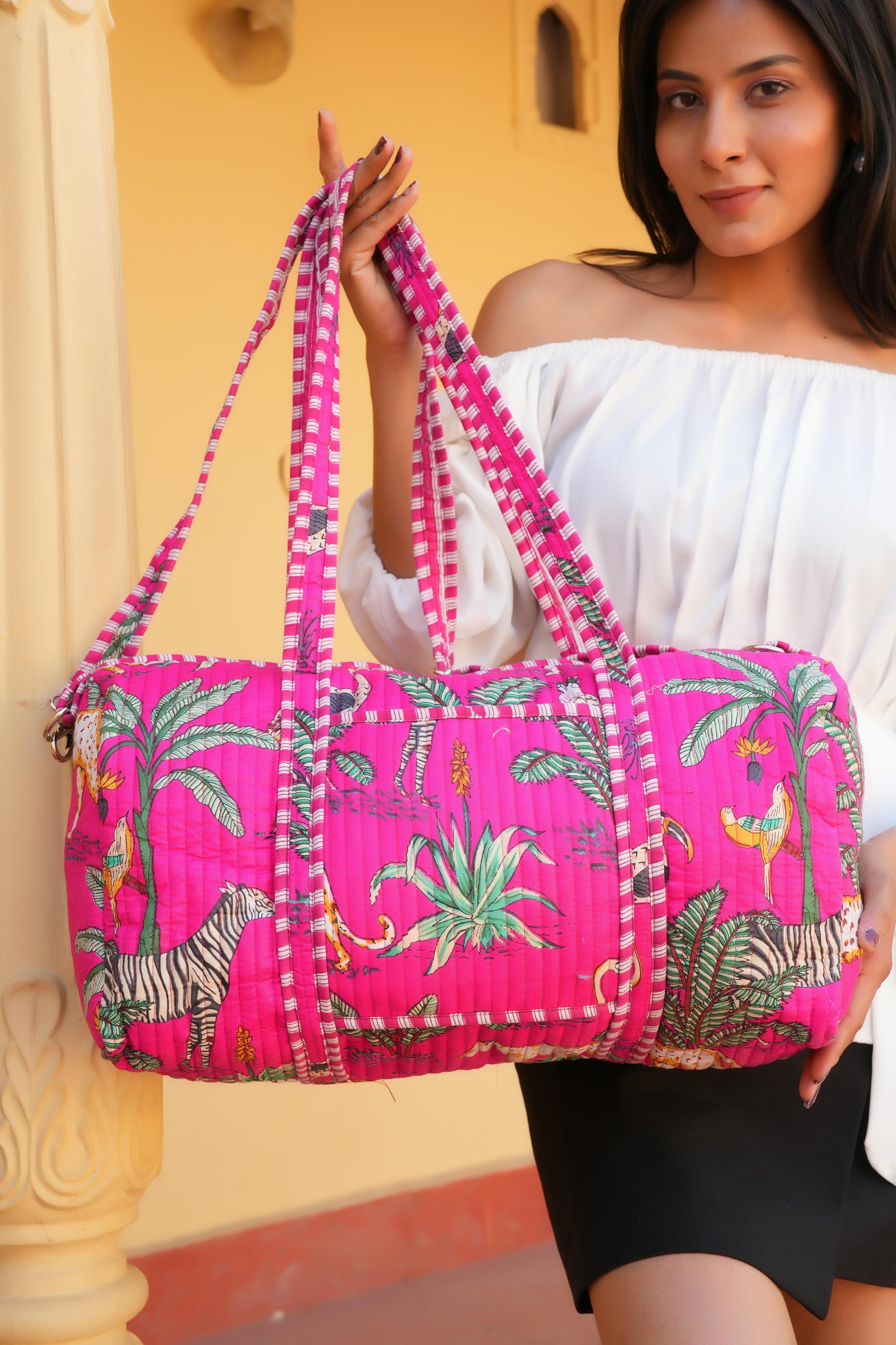 The Jungle Weekender — handmade hand block printed cotton weekender bag, ethically made in Rajasthan, India