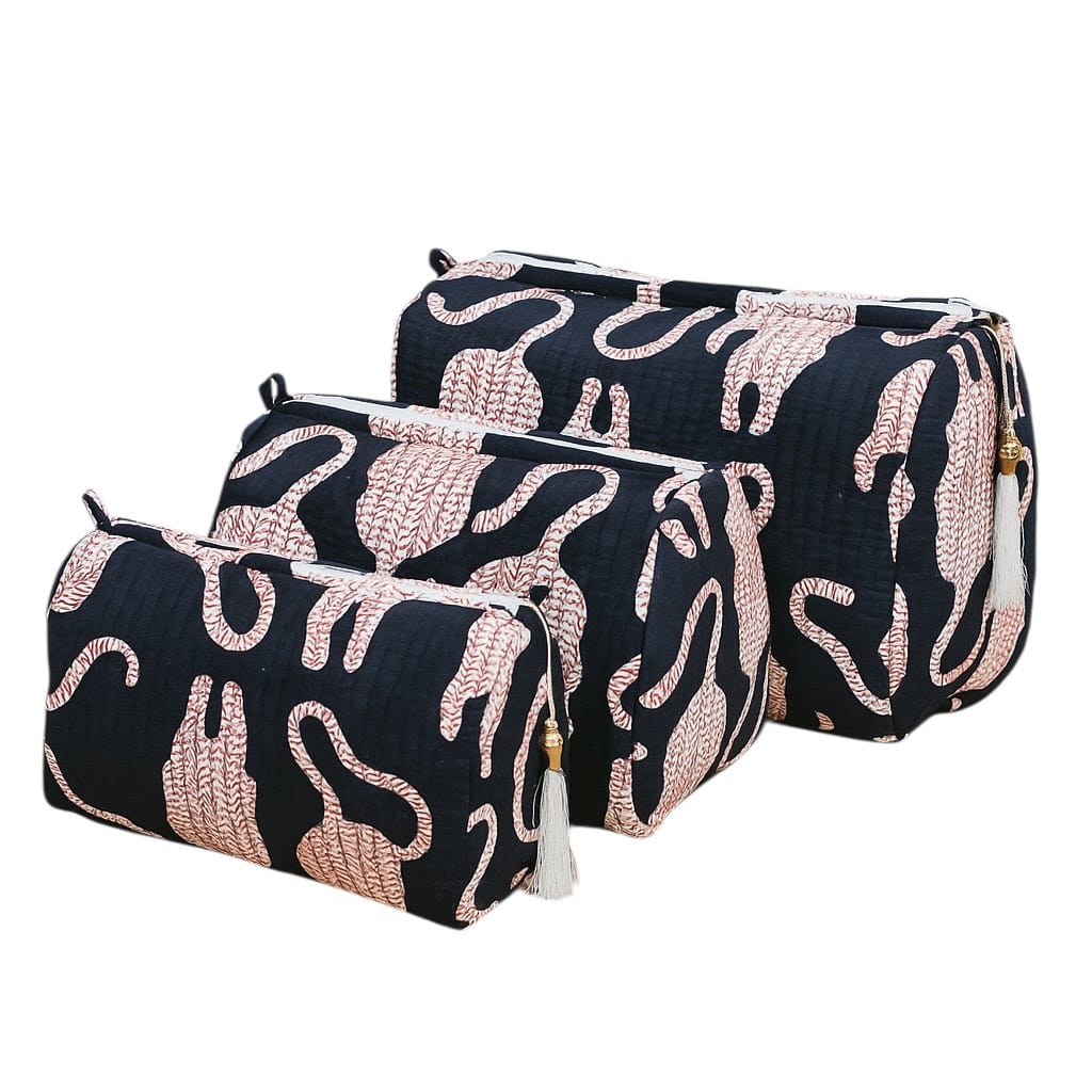 The Mouse Tiger Travel Set — handmade hand block printed cotton travel pouch set, ethically made in Rajasthan, India