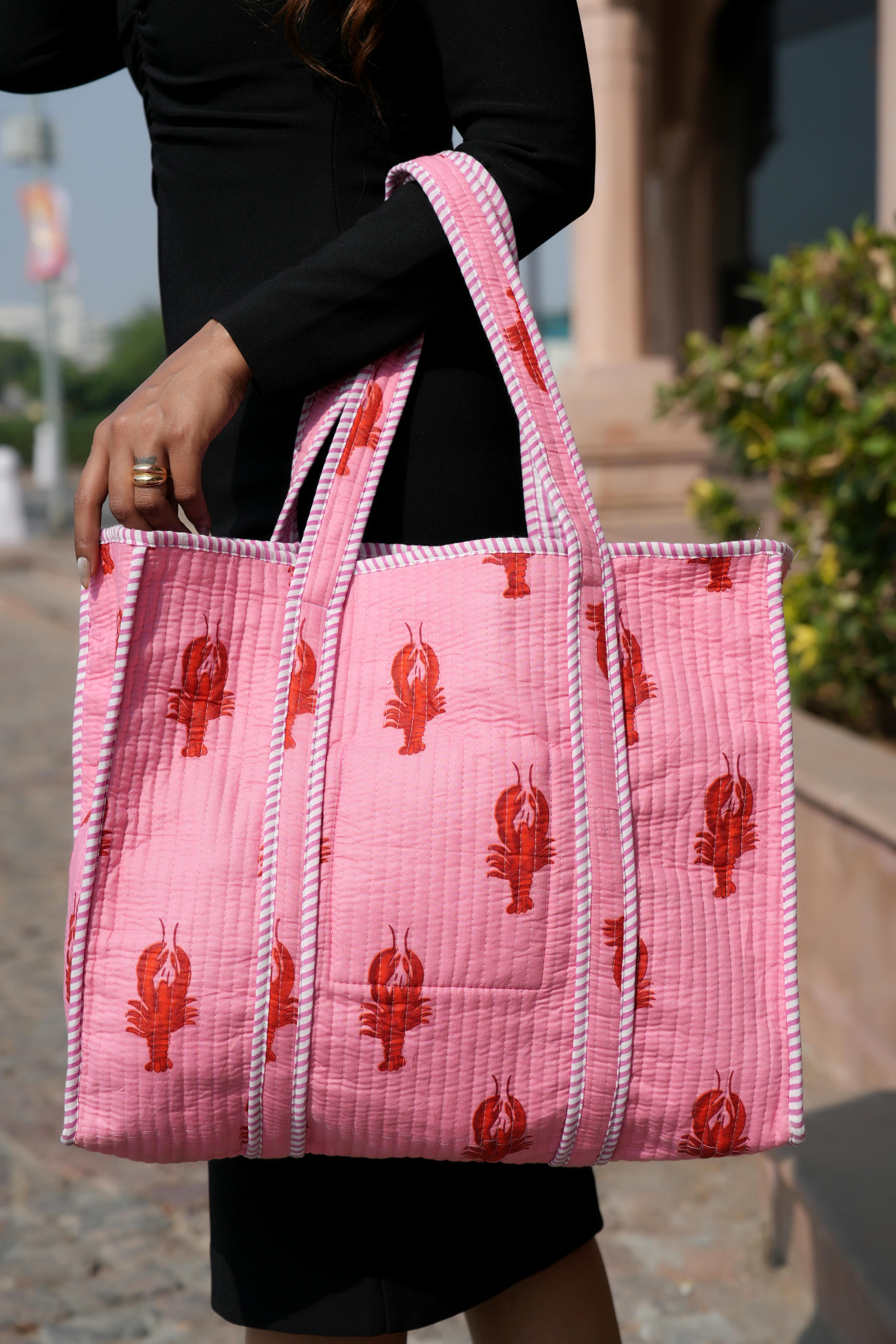 The Lobster Tote — handmade cotton tote bag with the lobster motif, ethically made in Rajasthan, India