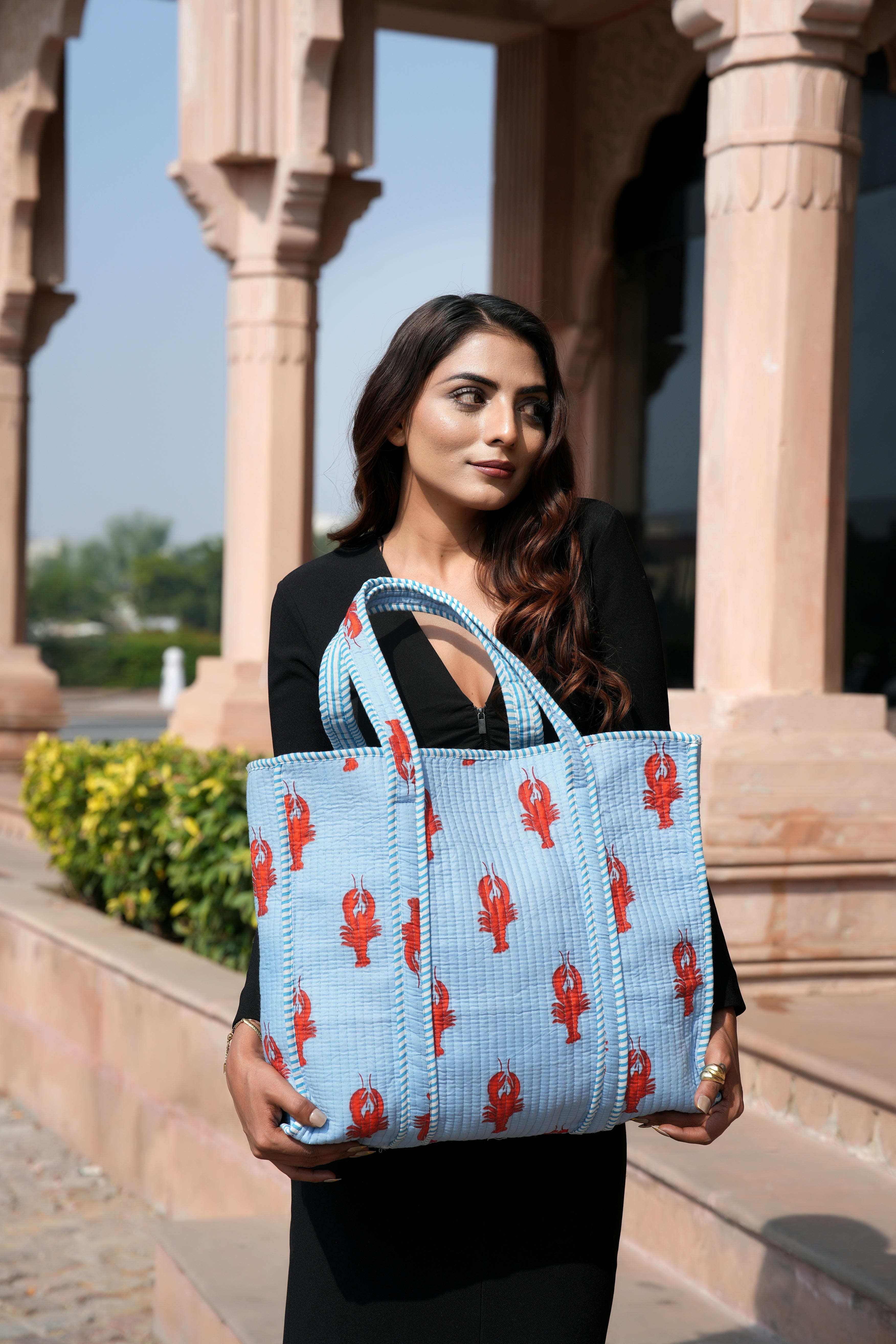 The Lobster Tote — handmade cotton tote bag with the lobster motif, ethically made in Rajasthan, India
