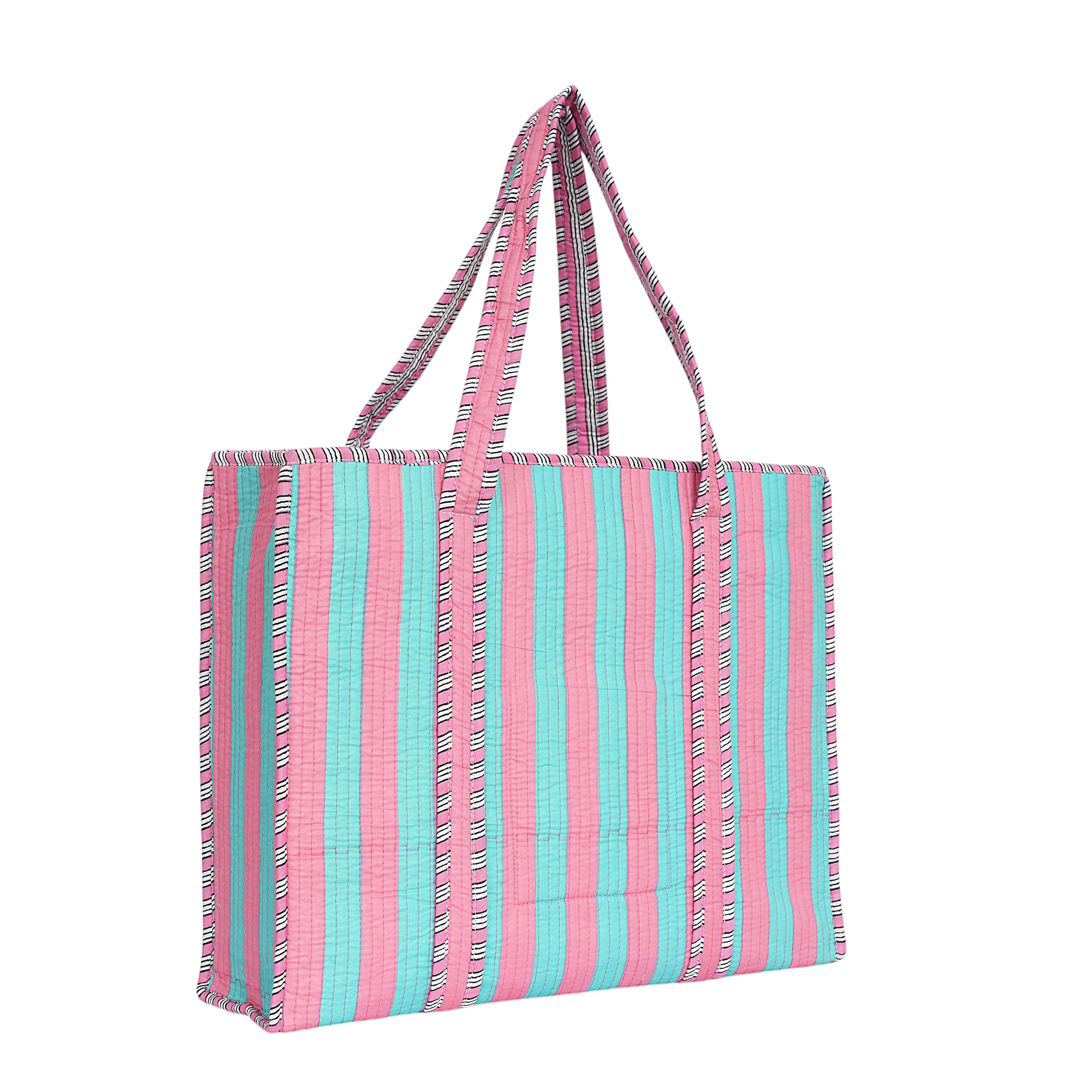 The Stripe Tote — handmade hand block printed cotton tote bag, ethically made in Rajasthan, India
