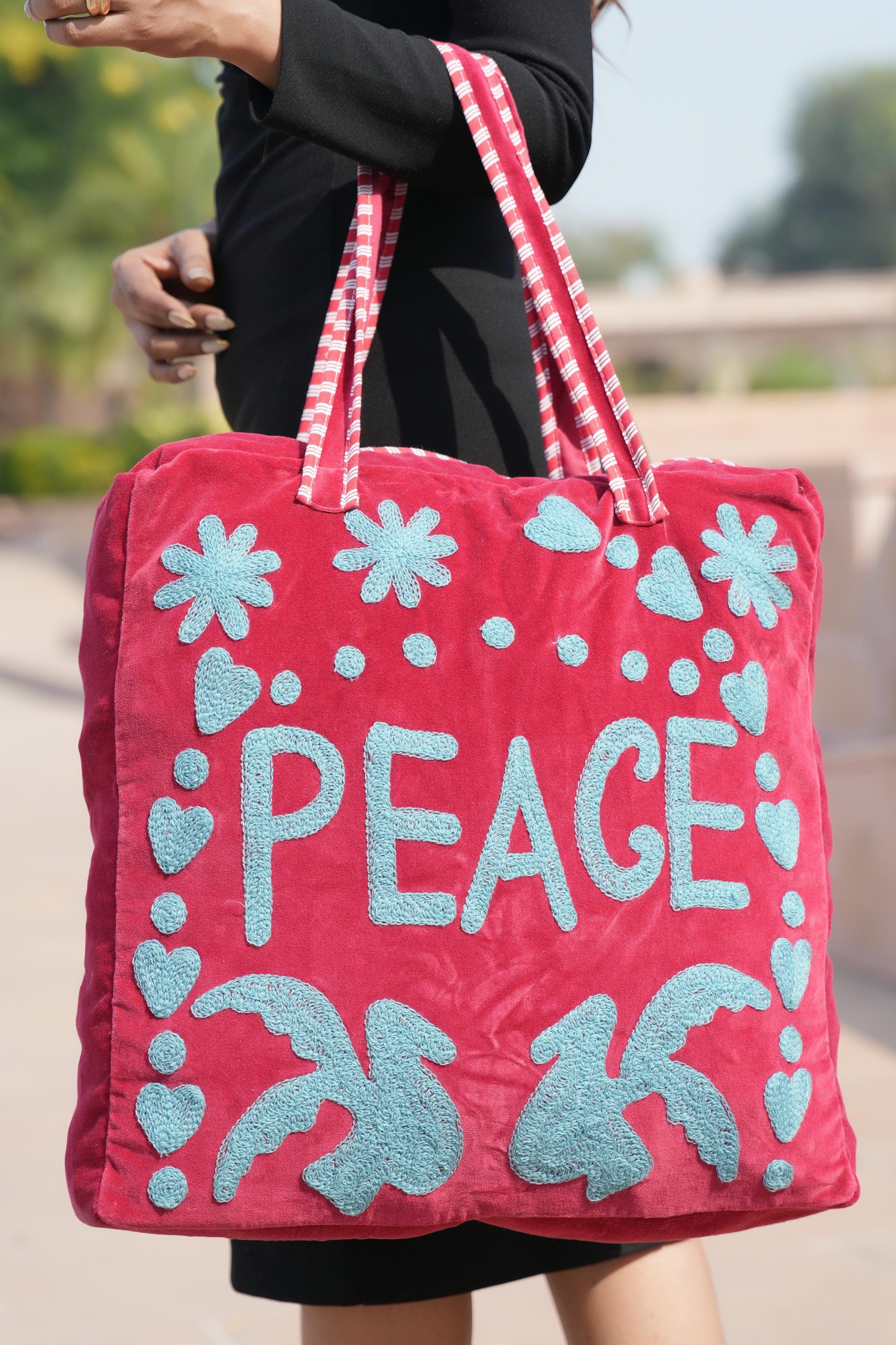Peace Suzani Tote — handmade hand block printed cotton tote bag, ethically made in Rajasthan, India