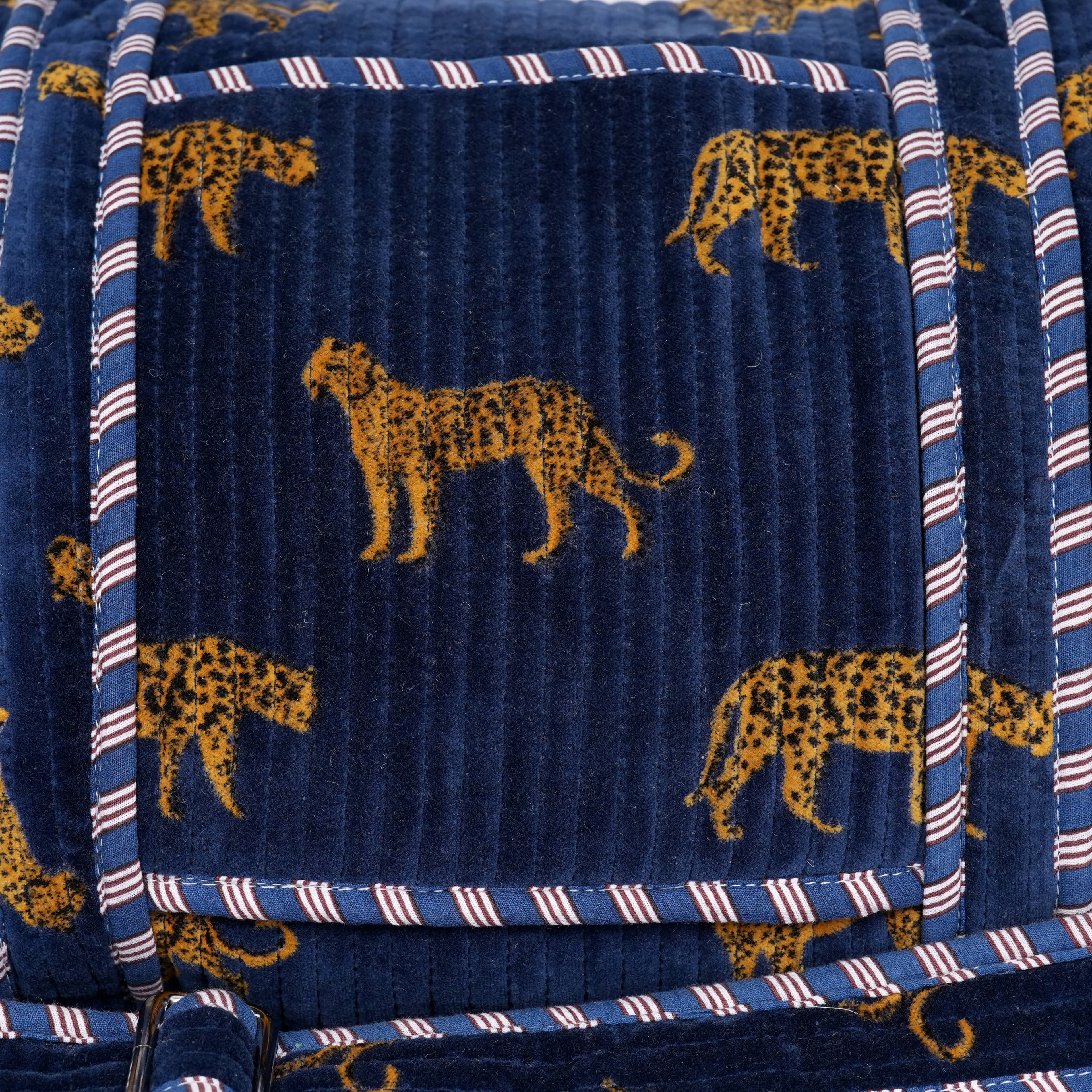 Cheetah Velvet Weekender — handmade quilted velvet weekender bag, ethically made in Rajasthan, India