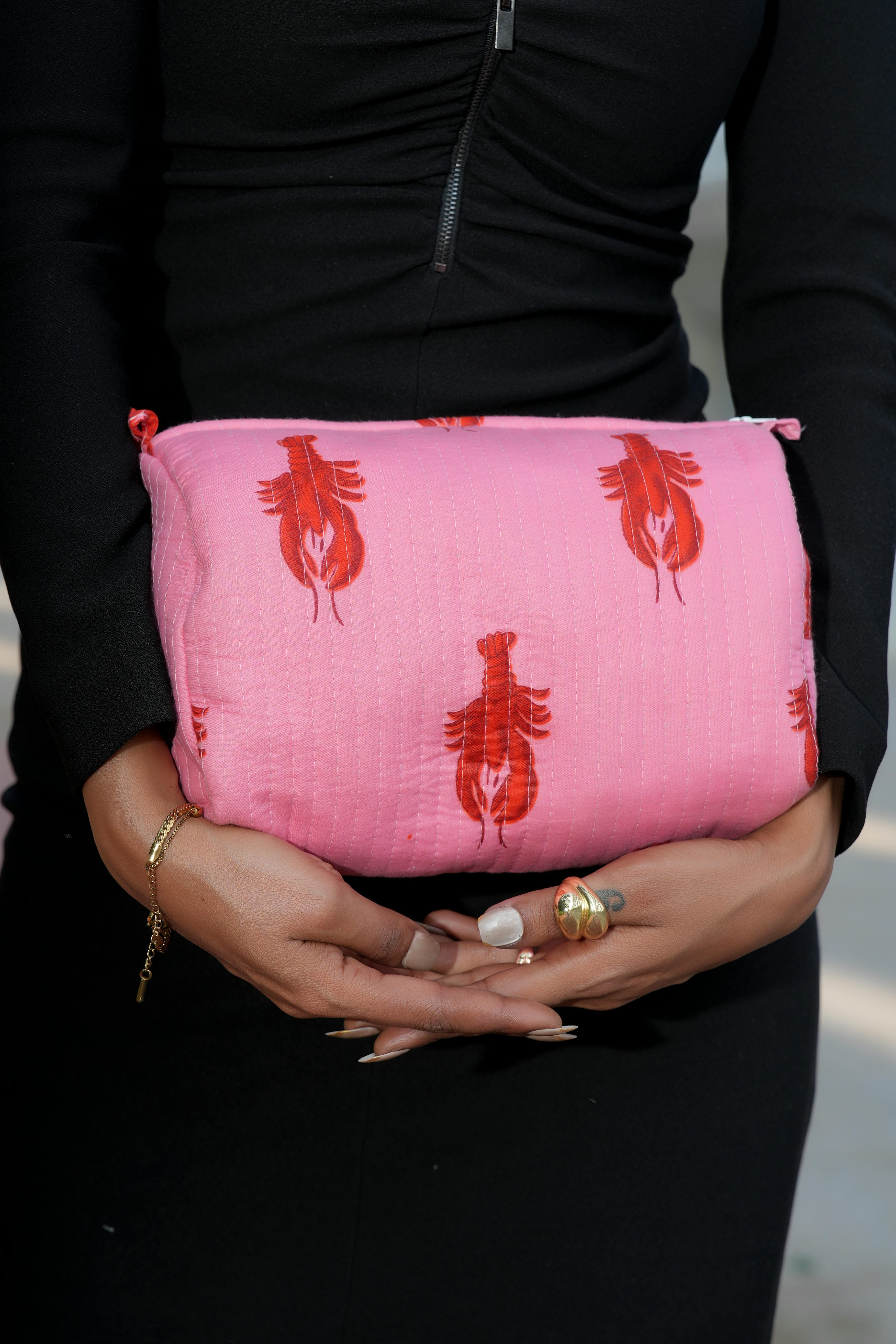 The Lobster Travel Set — handmade hand block printed cotton travel pouch set, ethically made in Rajasthan, India