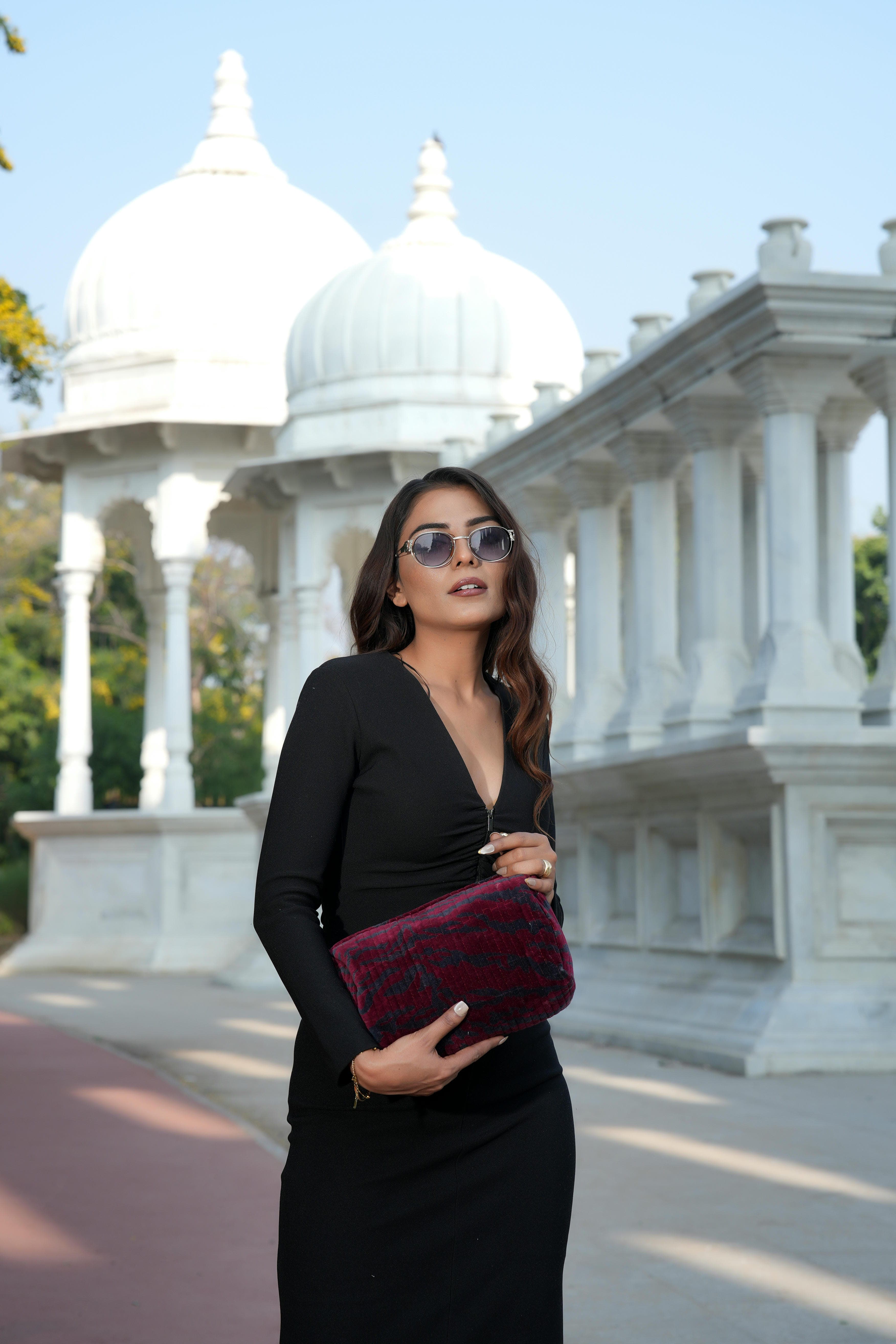 The Velvet Tiger Three Piece Travel Set — handmade quilted velvet travel pouch set, ethically made in Rajasthan, India